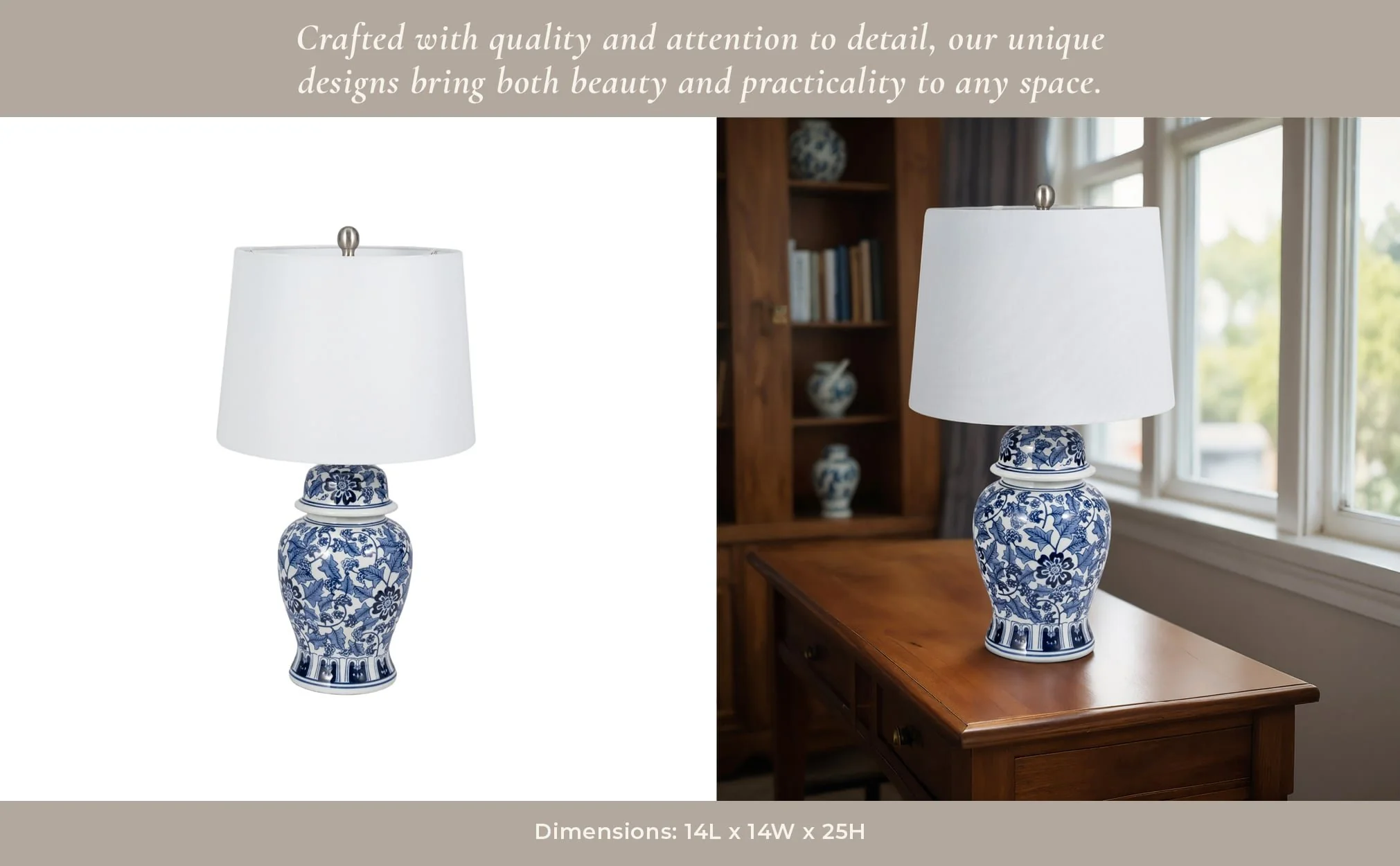 Ceramic, 25" Temple Jar Table Lamp, Blue/white - Image 9