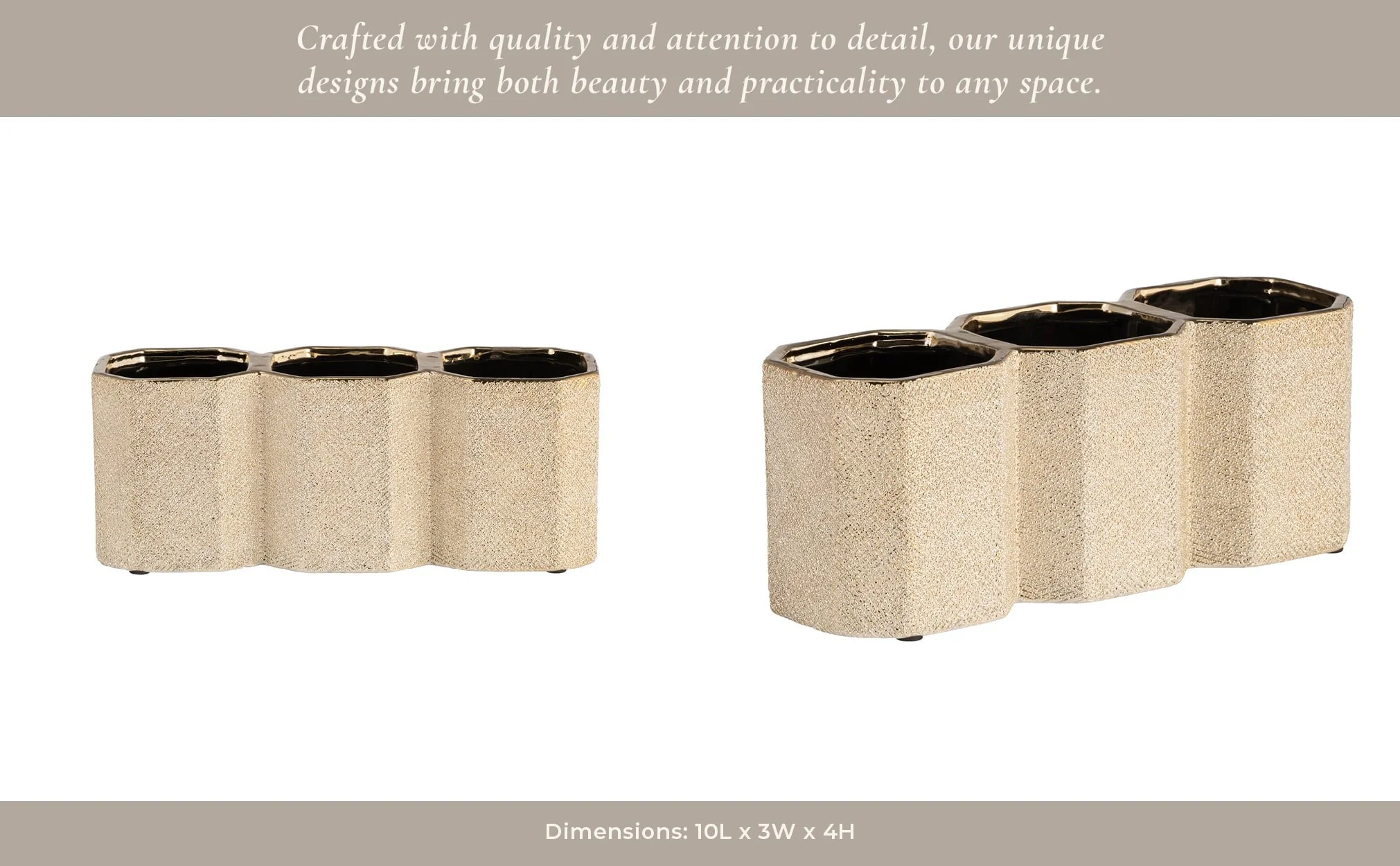 Ceramic 4" 3-cup Pencil Holder, Champagne - Image 12