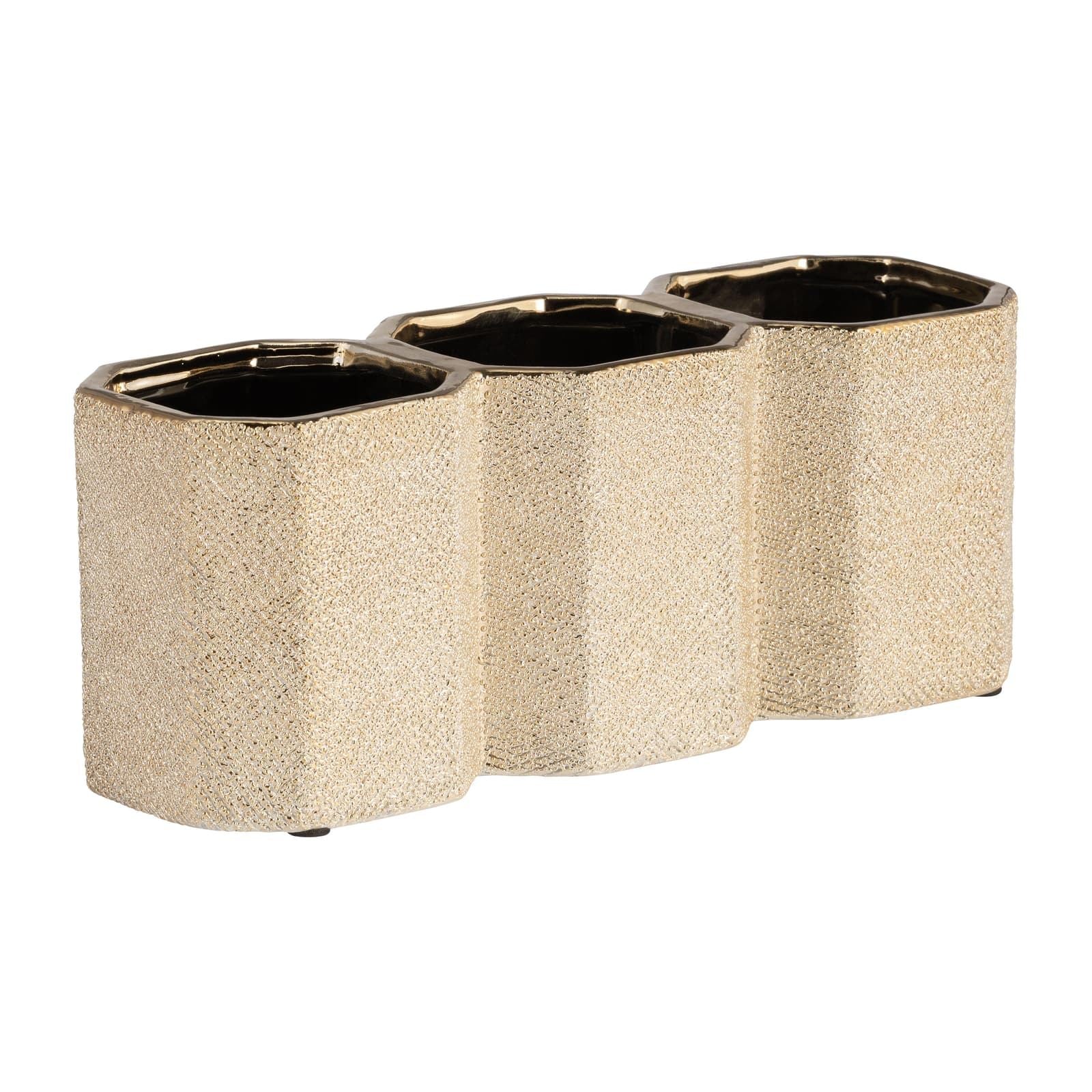 Ceramic 4" 3-cup Pencil Holder, Champagne - Image 2