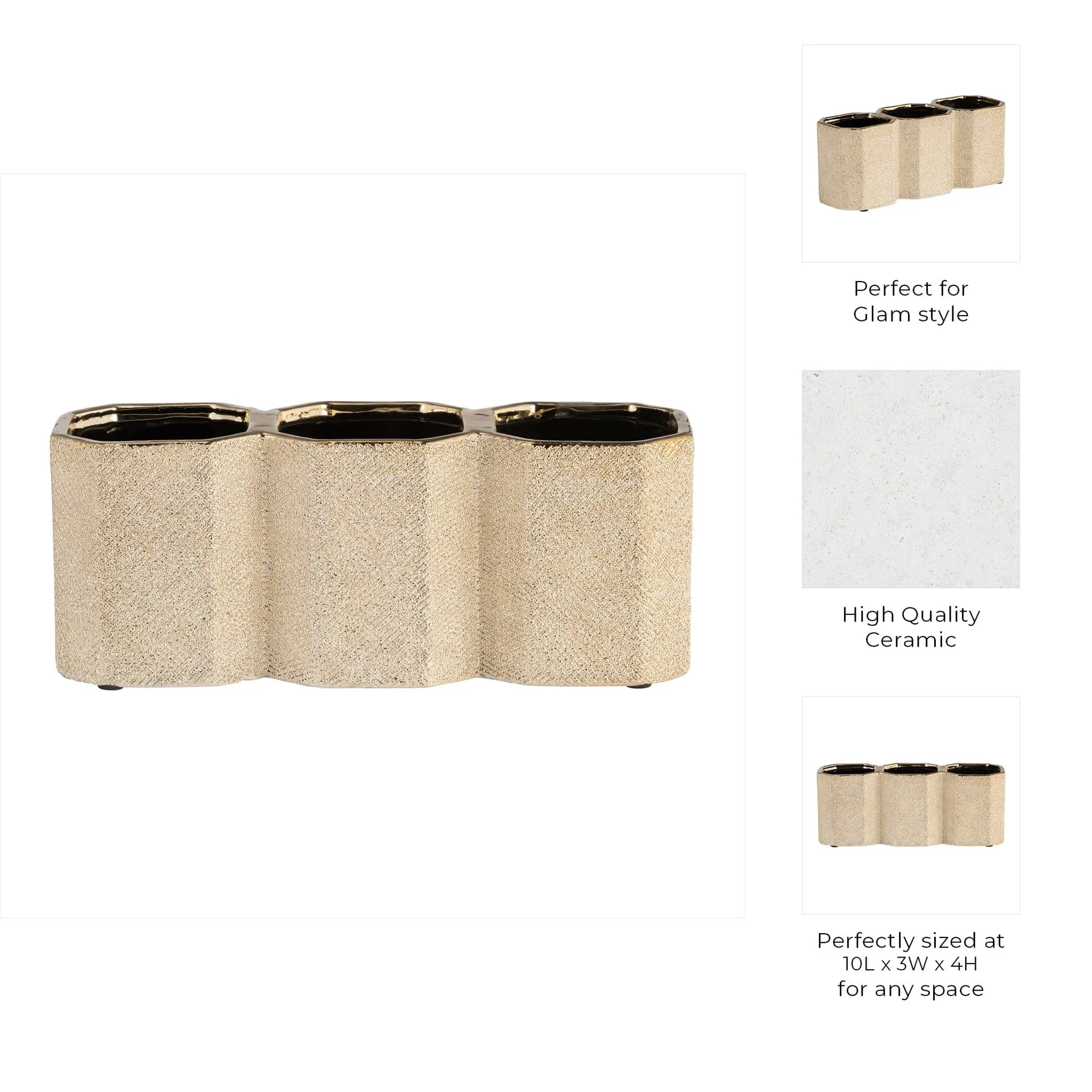 Ceramic 4" 3-cup Pencil Holder, Champagne - Image 8