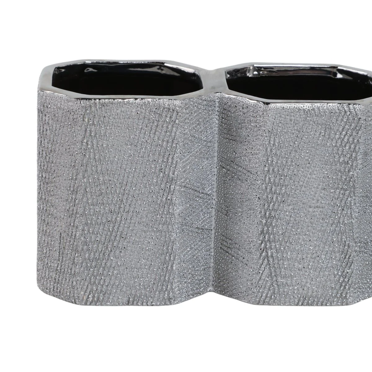 Ceramic 4" 3-cup Pencil Holder, Silver - Image 5
