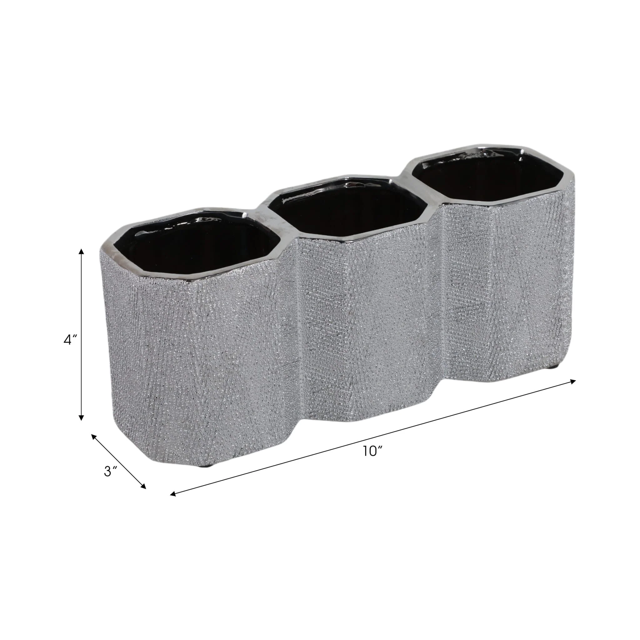 Ceramic 4" 3-cup Pencil Holder, Silver - Image 8