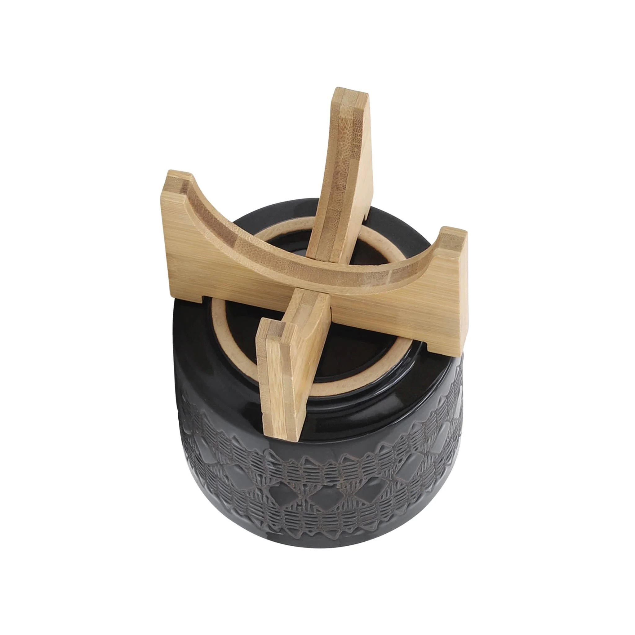 Ceramic 5" Aztec Planter On Wooden Stand, Black - Image 5