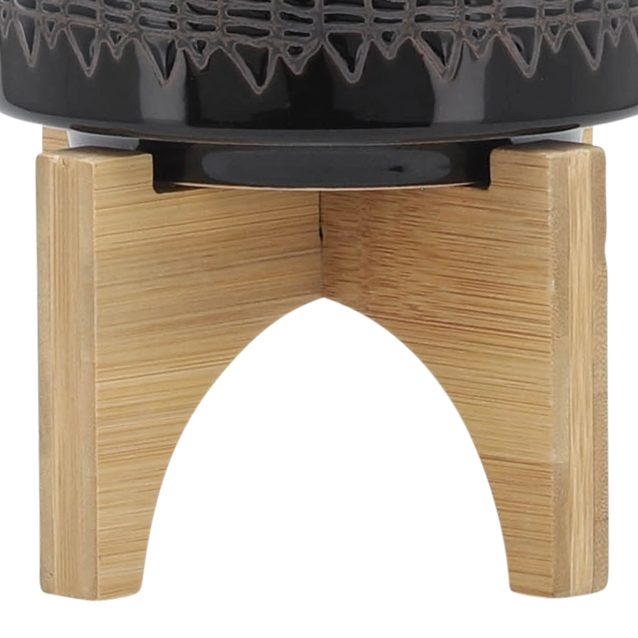Ceramic 5" Aztec Planter On Wooden Stand, Black - Image 7