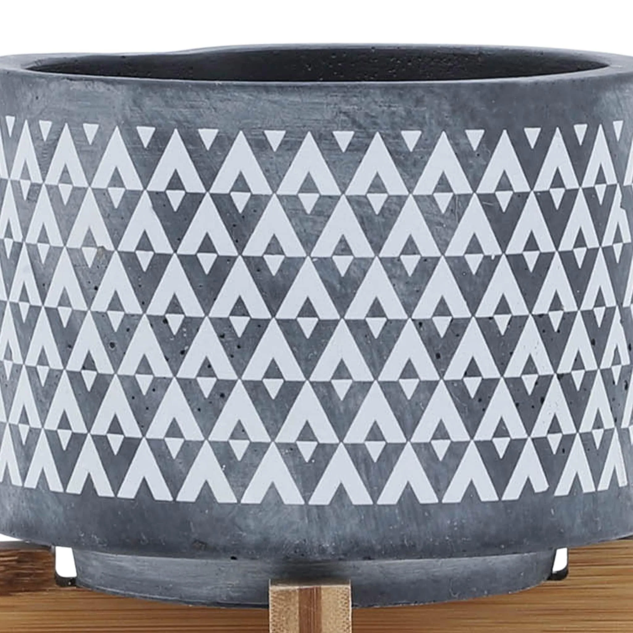 Ceramic 5" Aztec Planter On Wooden Stand, Gray - Image 6