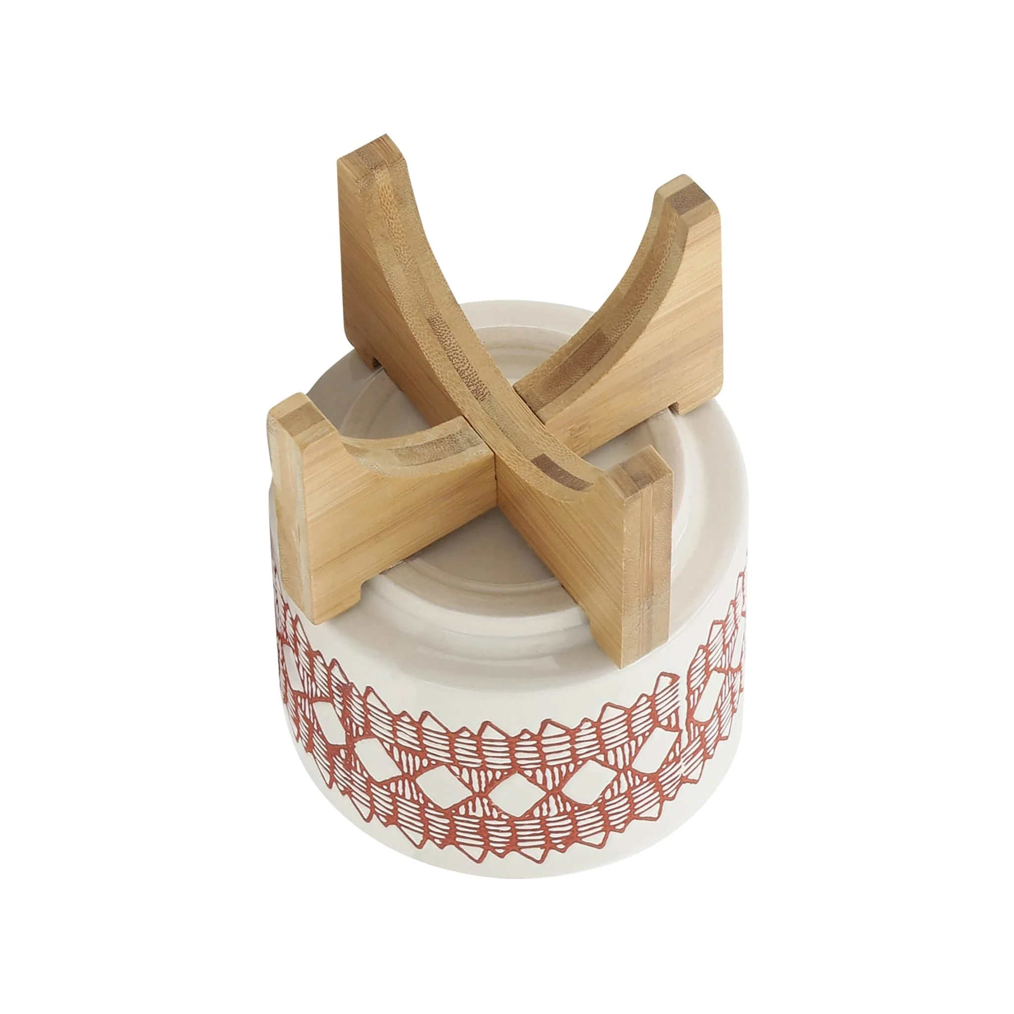 Ceramic 5" Aztec Planter On Wooden Stand, Orange - Image 5