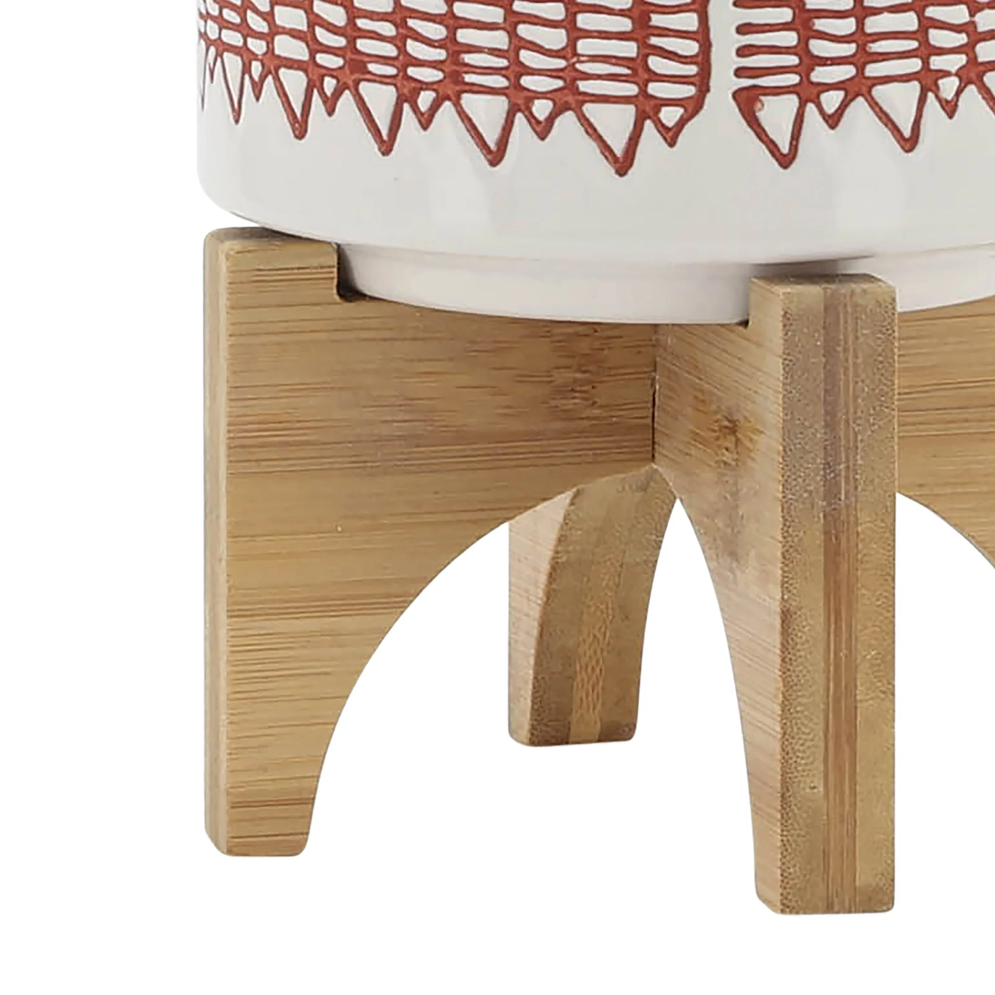 Ceramic 5" Aztec Planter On Wooden Stand, Orange - Image 7