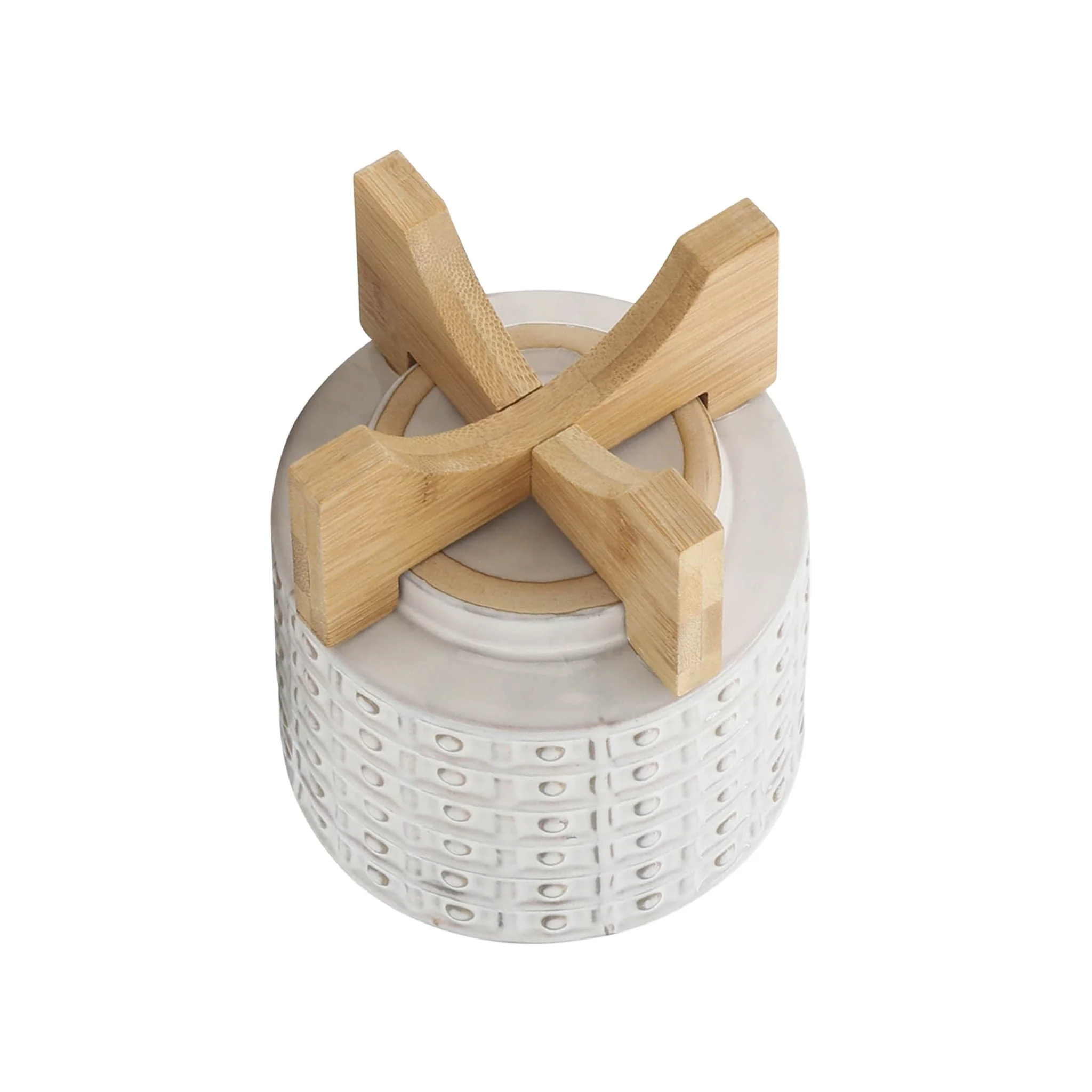Ceramic 5" Dotted Planter W/wood Stand, Ivory - Image 5