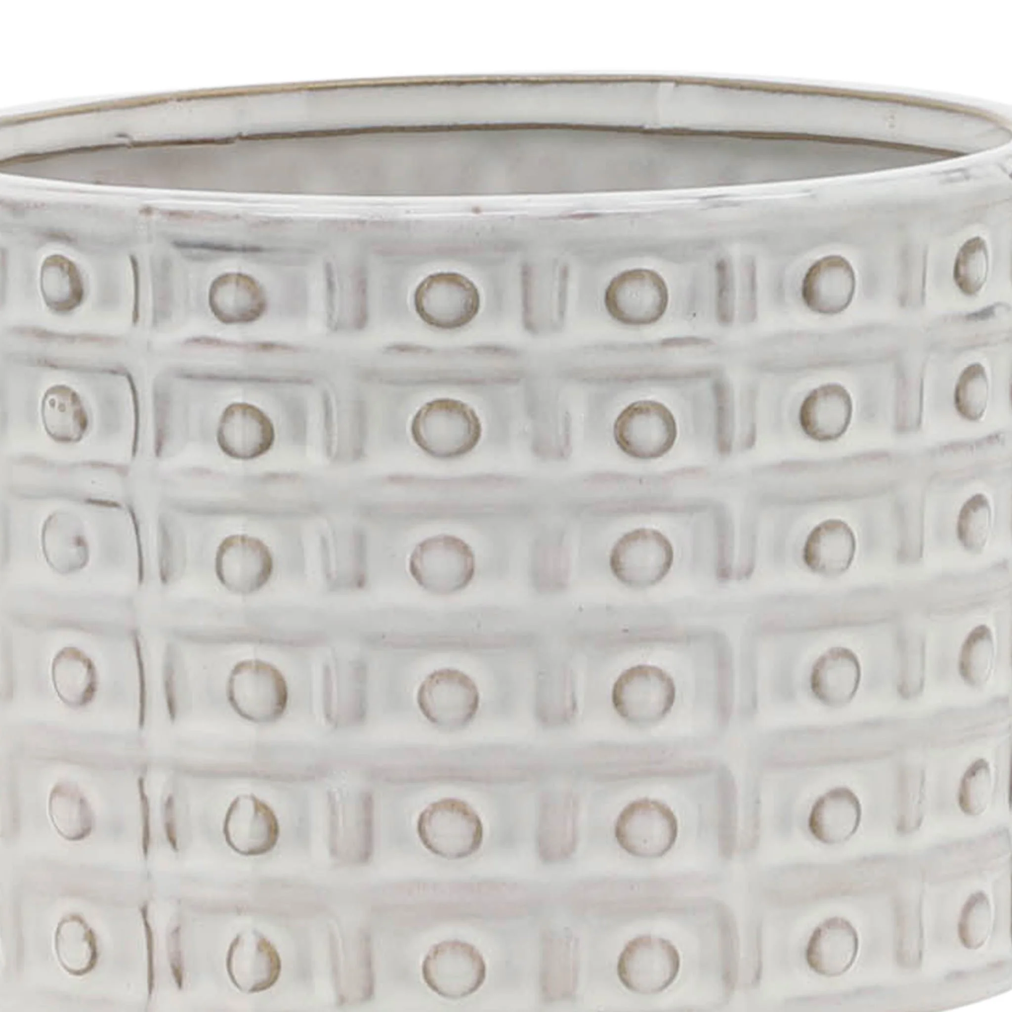 Ceramic 5" Dotted Planter W/wood Stand, Ivory - Image 6