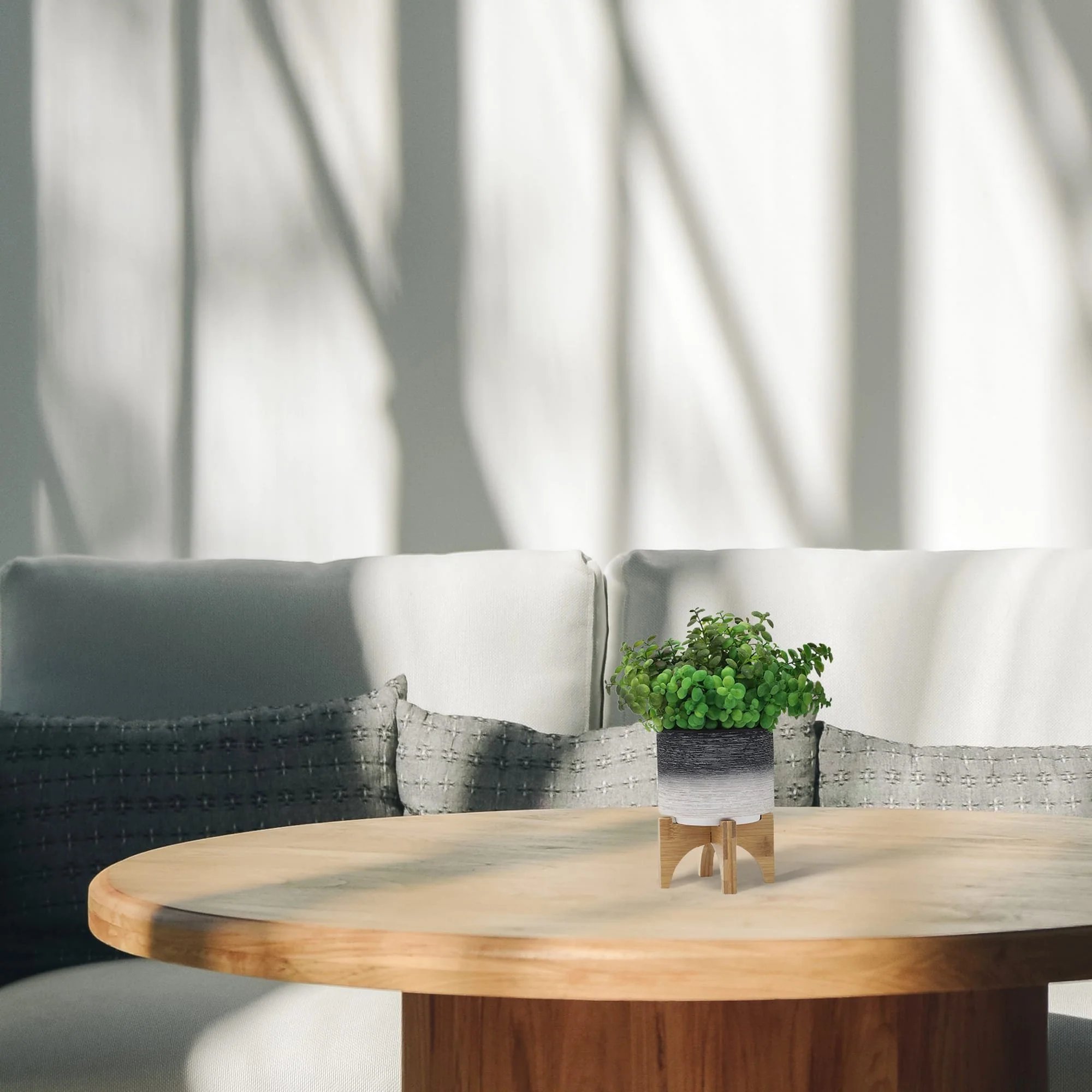 Ceramic 5" Planter On Wooden Stand, Gray - Image 11
