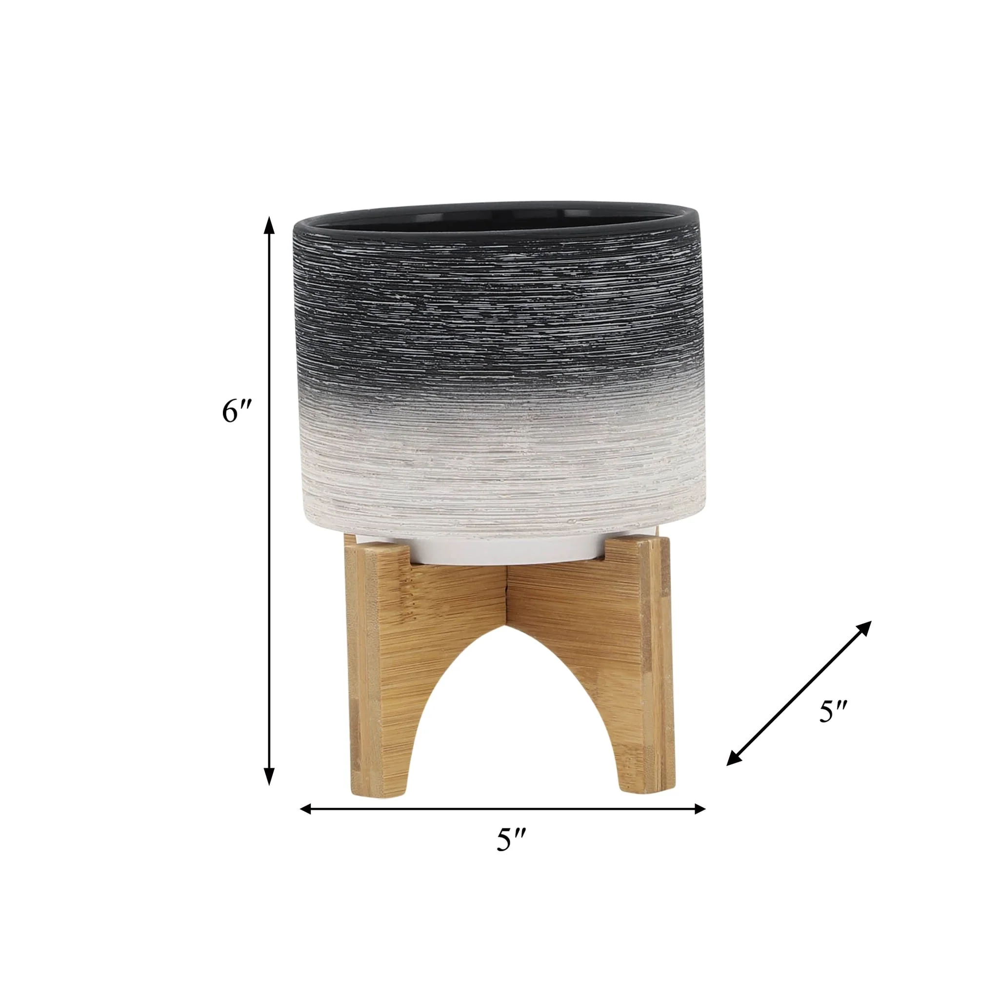 Ceramic 5" Planter On Wooden Stand, Gray - Image 9