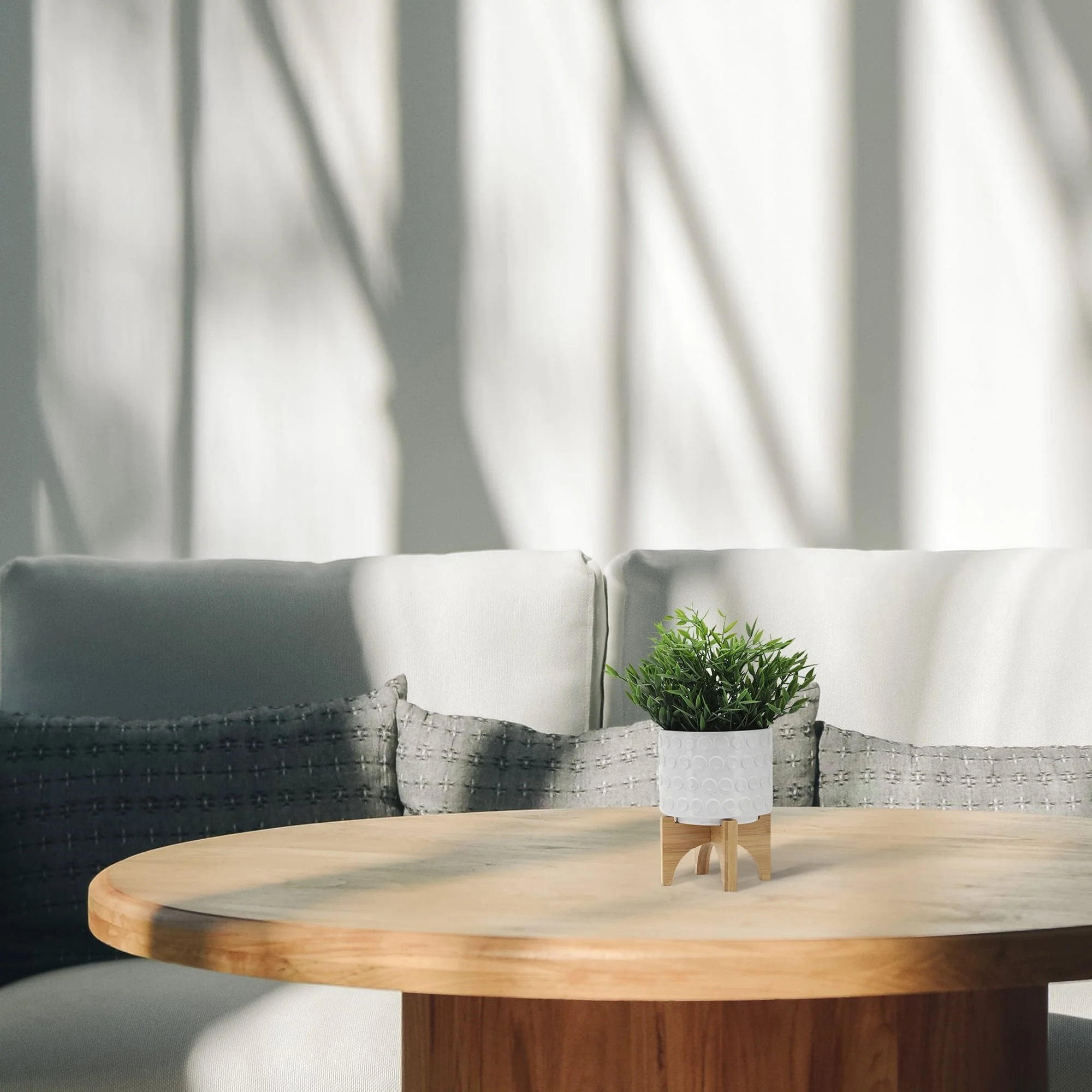 Ceramic 5" Planter On Wooden Stand, White - Image 10
