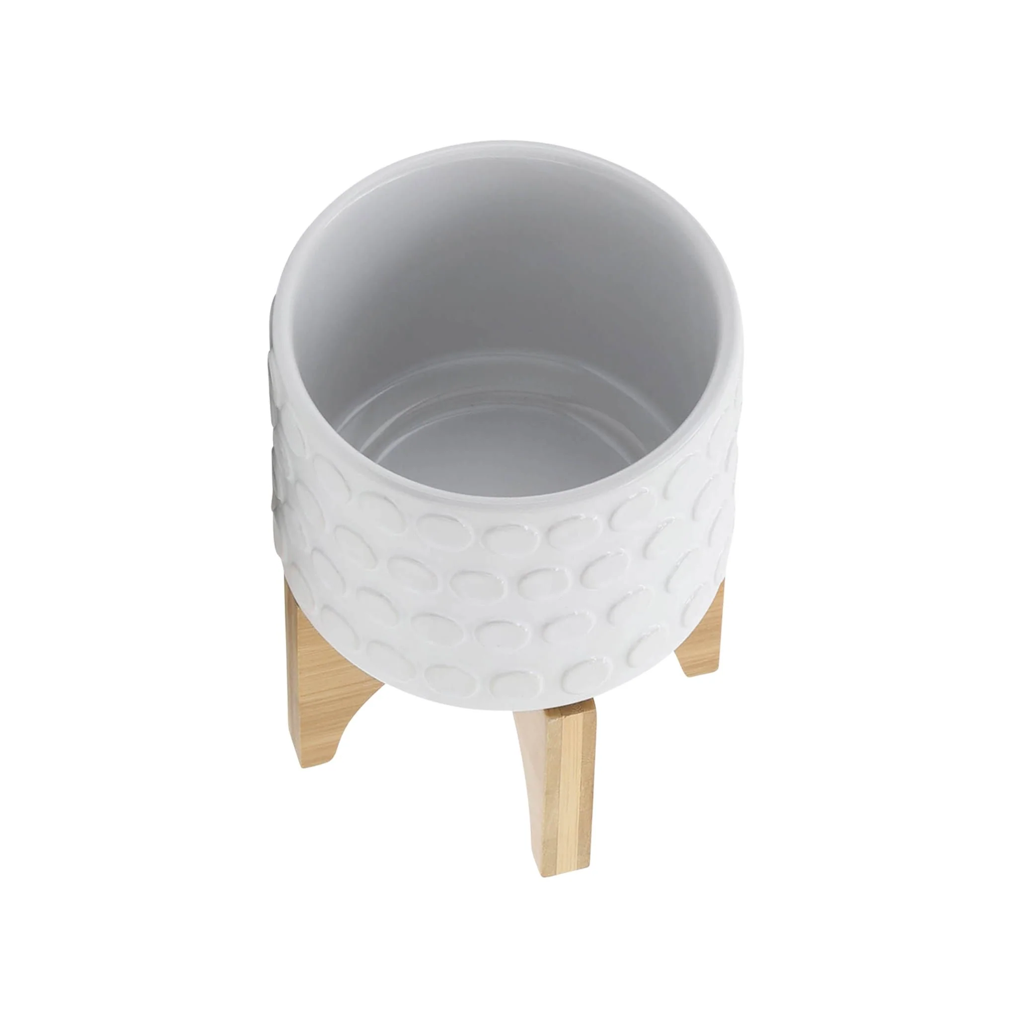 Ceramic 5" Planter On Wooden Stand, White - Image 4
