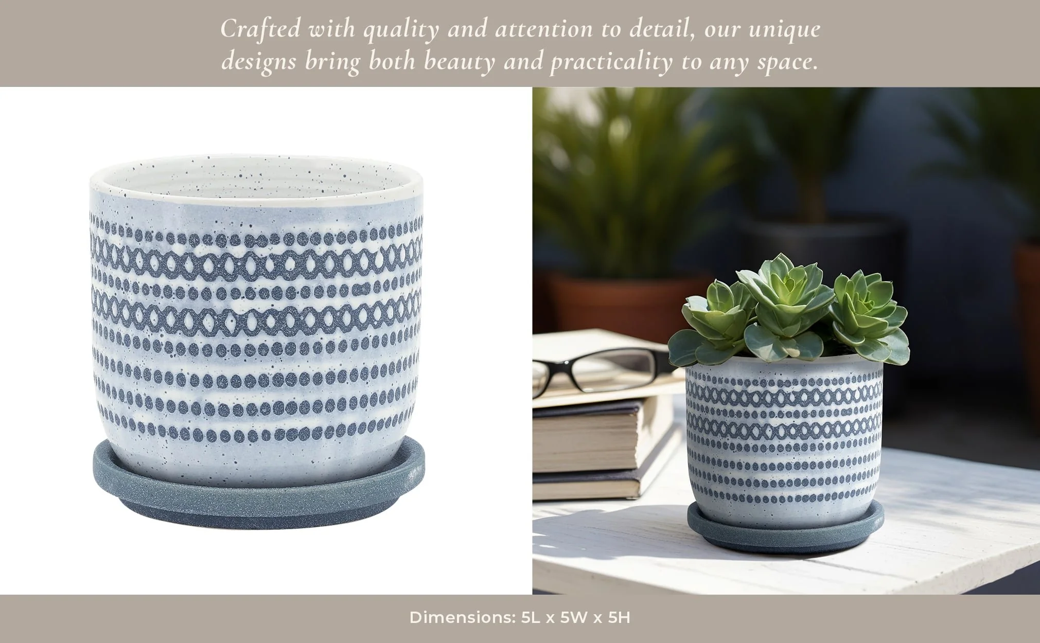 Ceramic 5" Planter W/ Saucer, Blue - Image 10