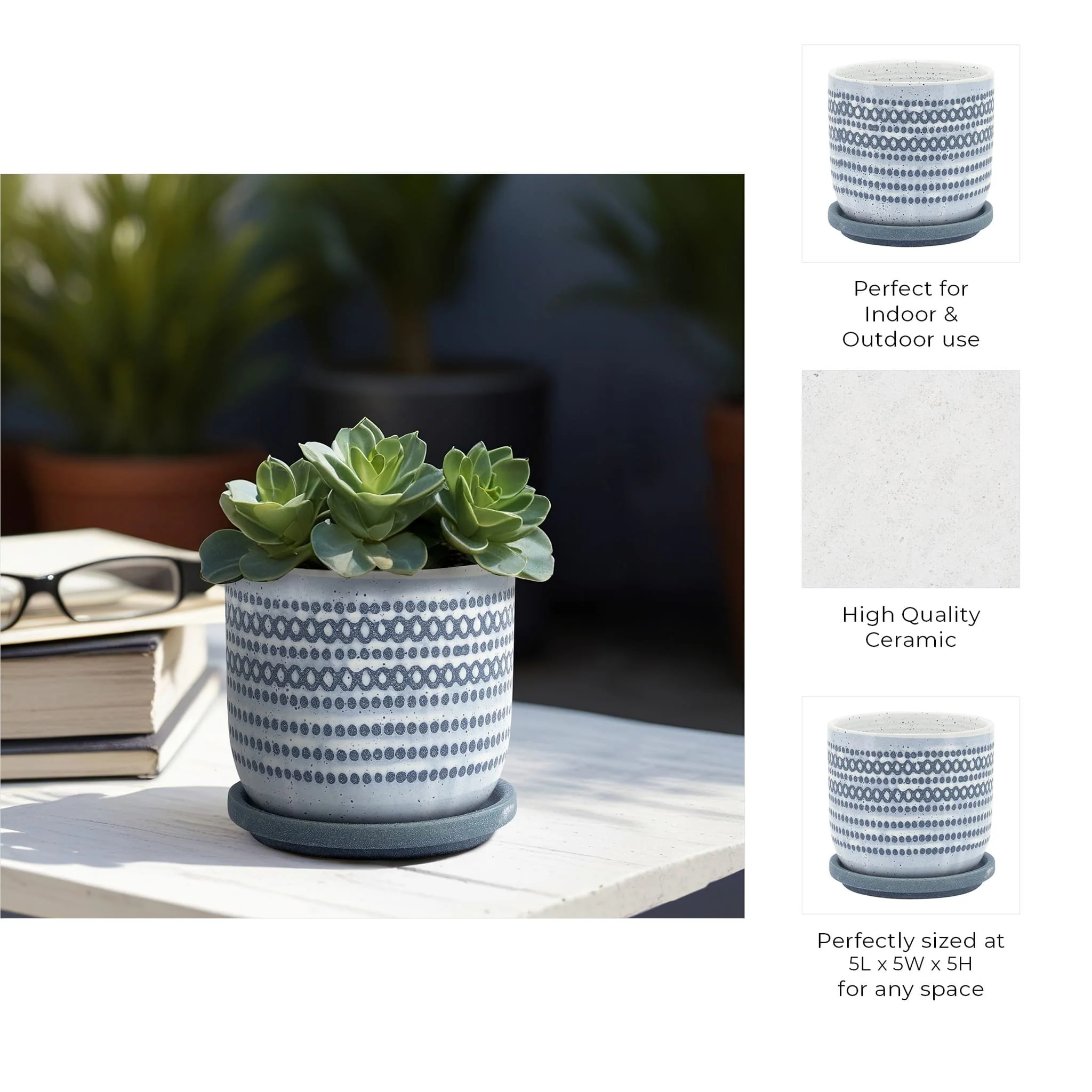 Ceramic 5" Planter W/ Saucer, Blue - Image 8