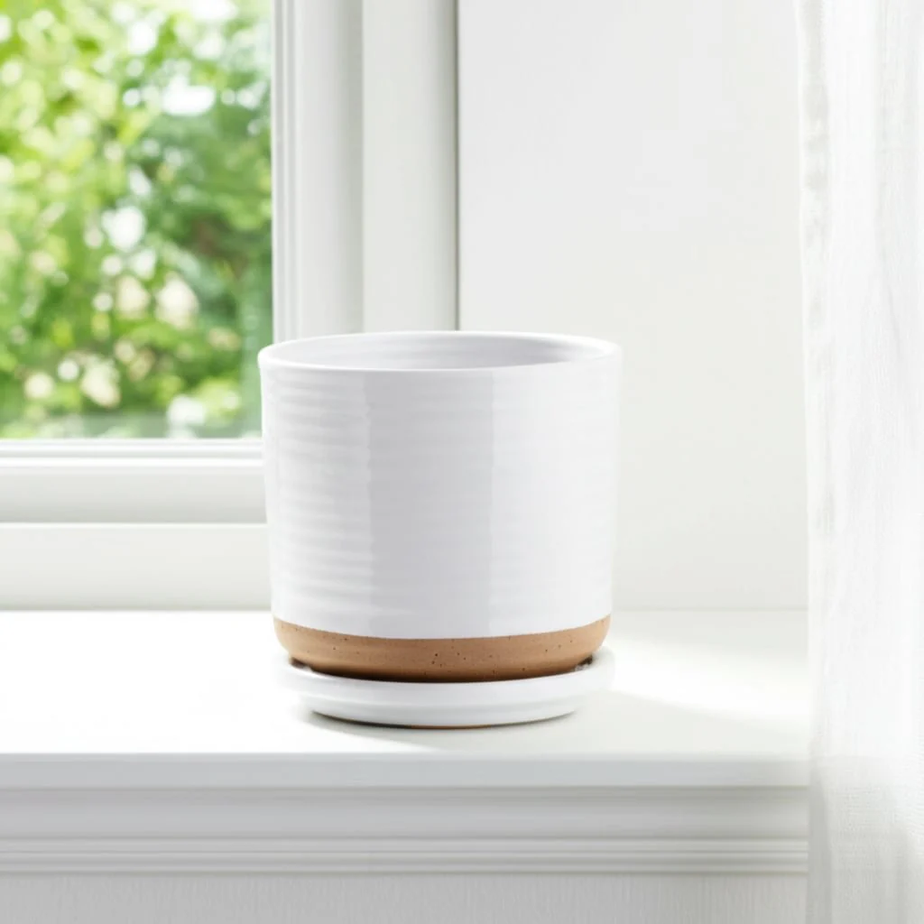 Ceramic 5" Planter W/ Saucer, White - Image 11