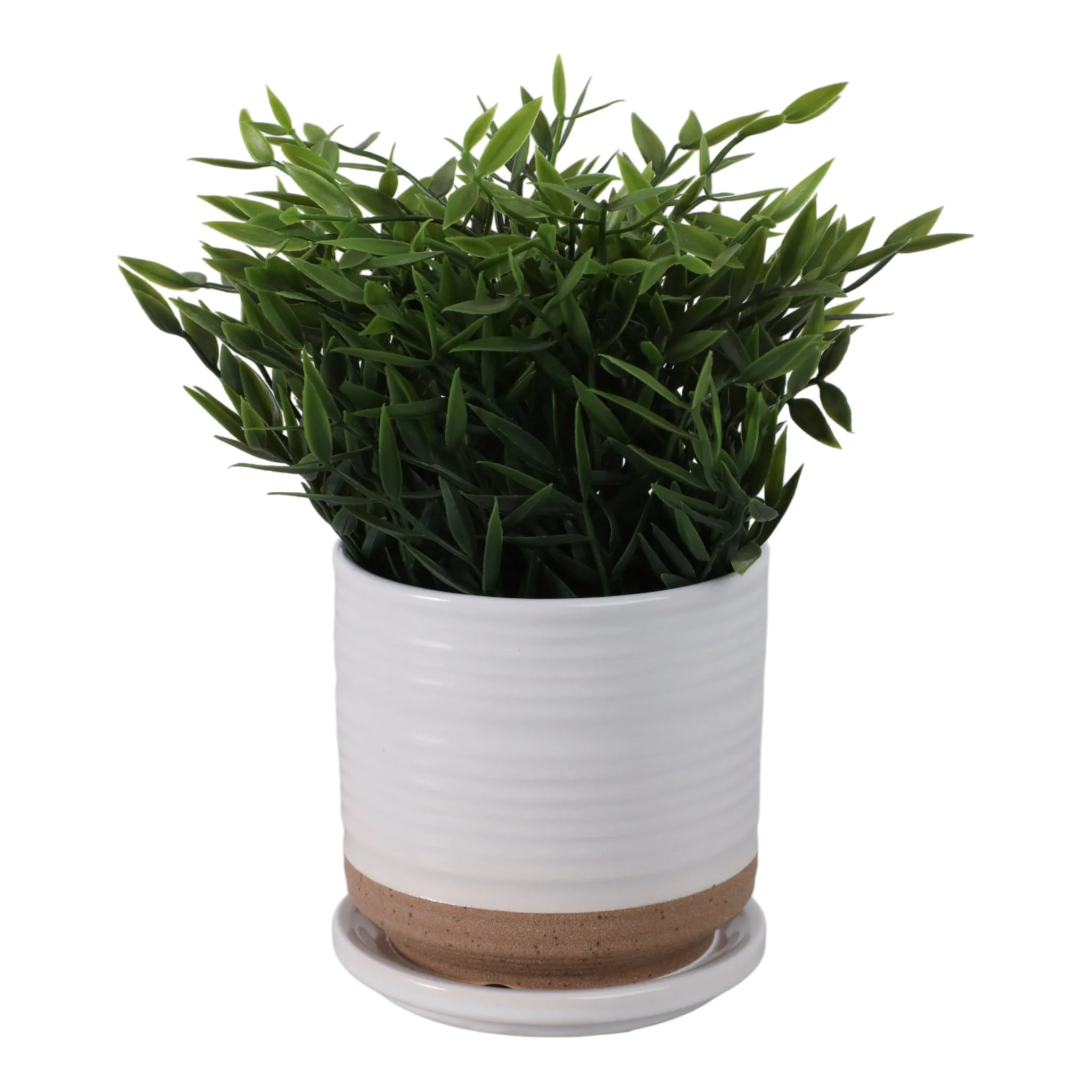Ceramic 5" Planter W/ Saucer, White - Image 2