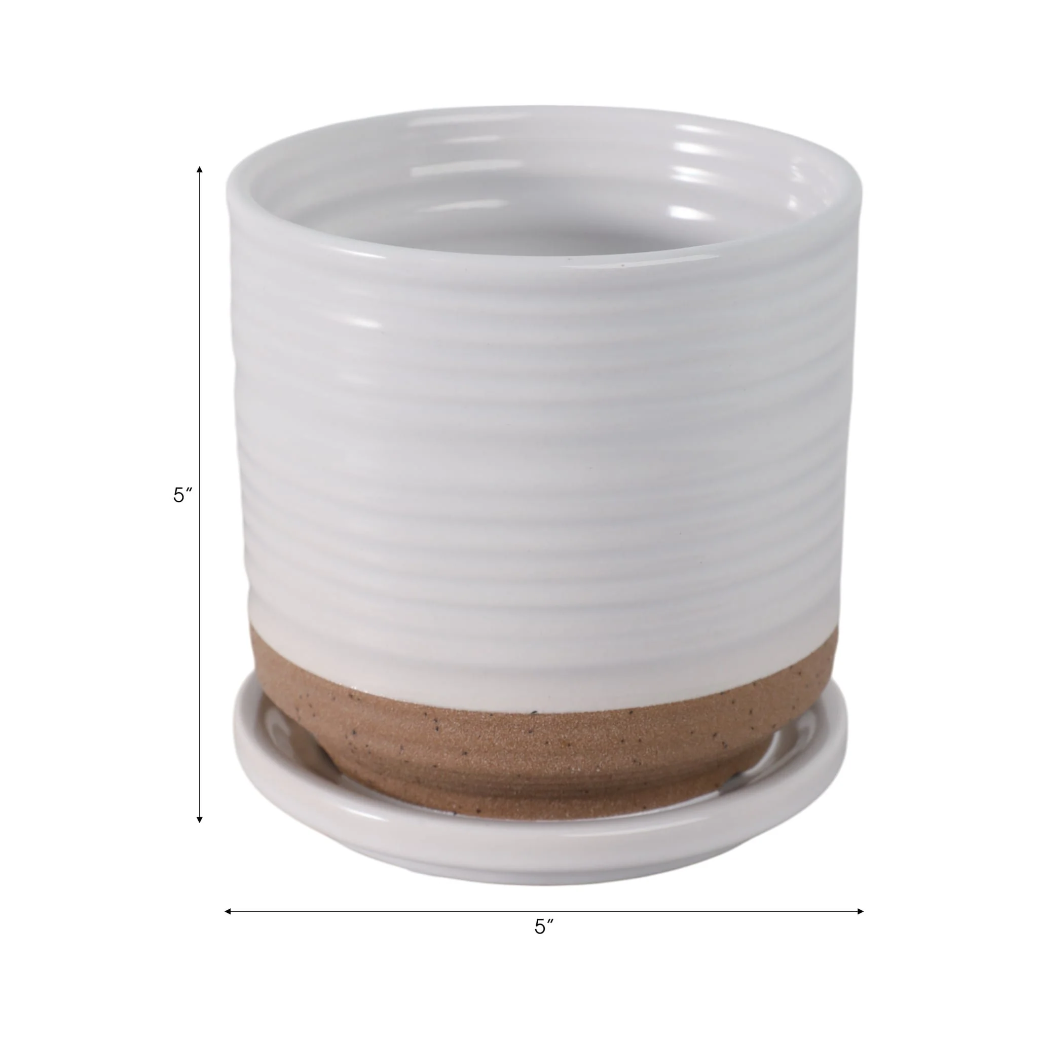 Ceramic 5" Planter W/ Saucer, White - Image 8