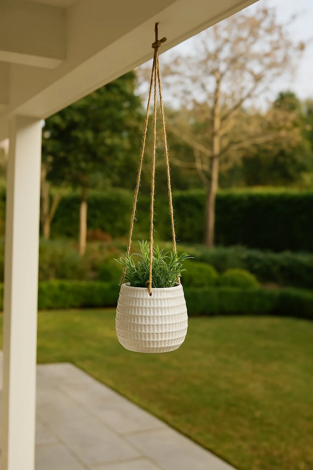 Ceramic 6" Dimpled Hanging Planter, Beige - Image 12