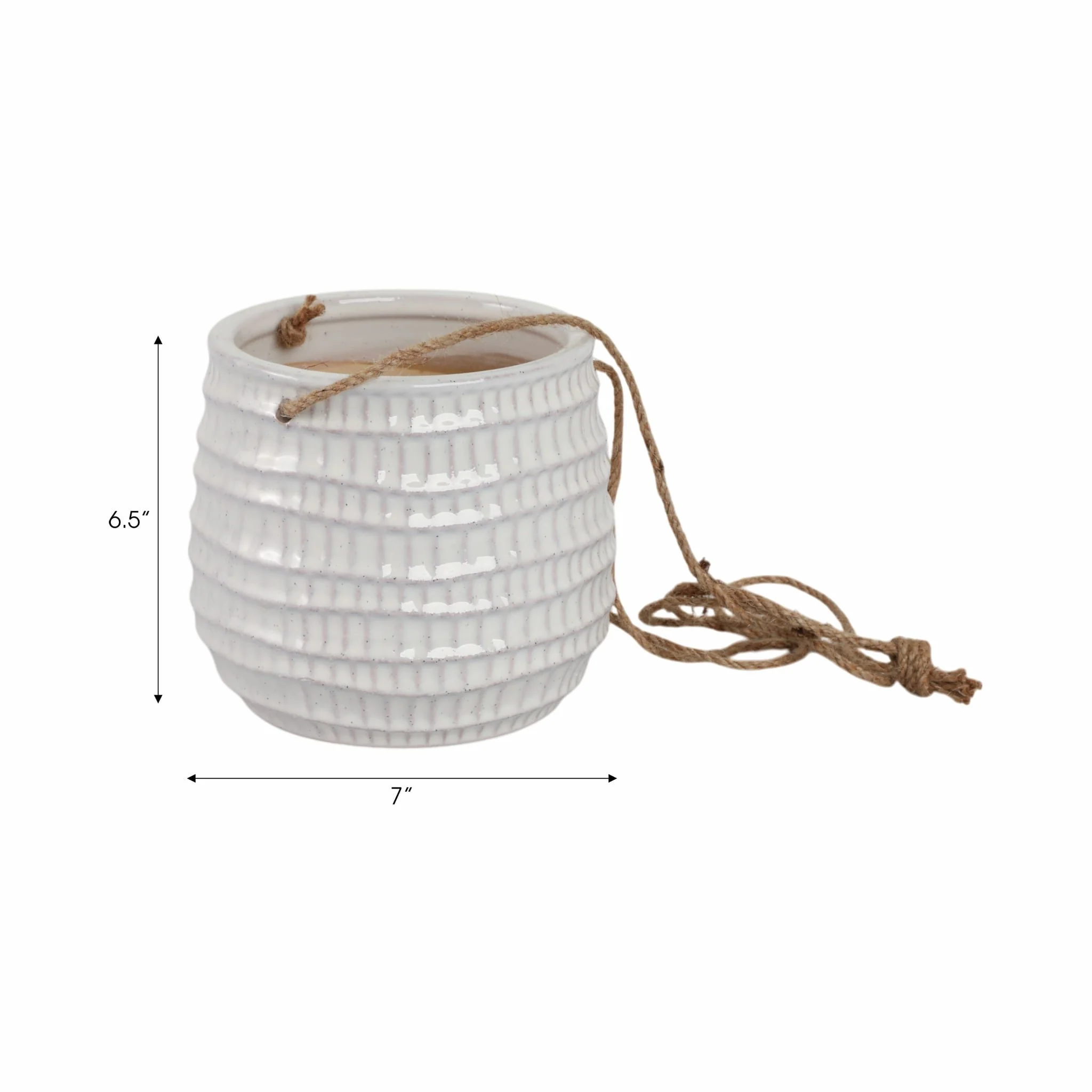 Ceramic 6" Dimpled Hanging Planter, Beige - Image 9
