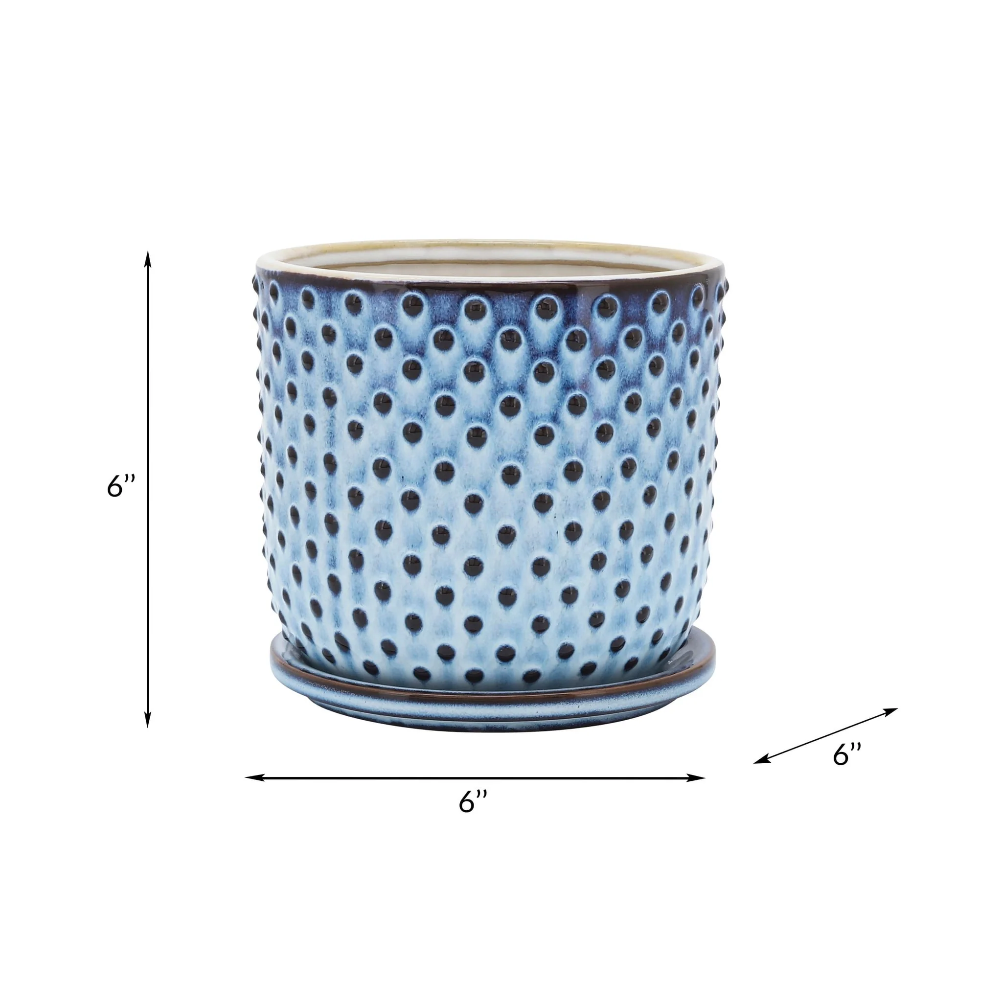Ceramic 6" Dotted Planter W/ Saucer, Blue - Image 7