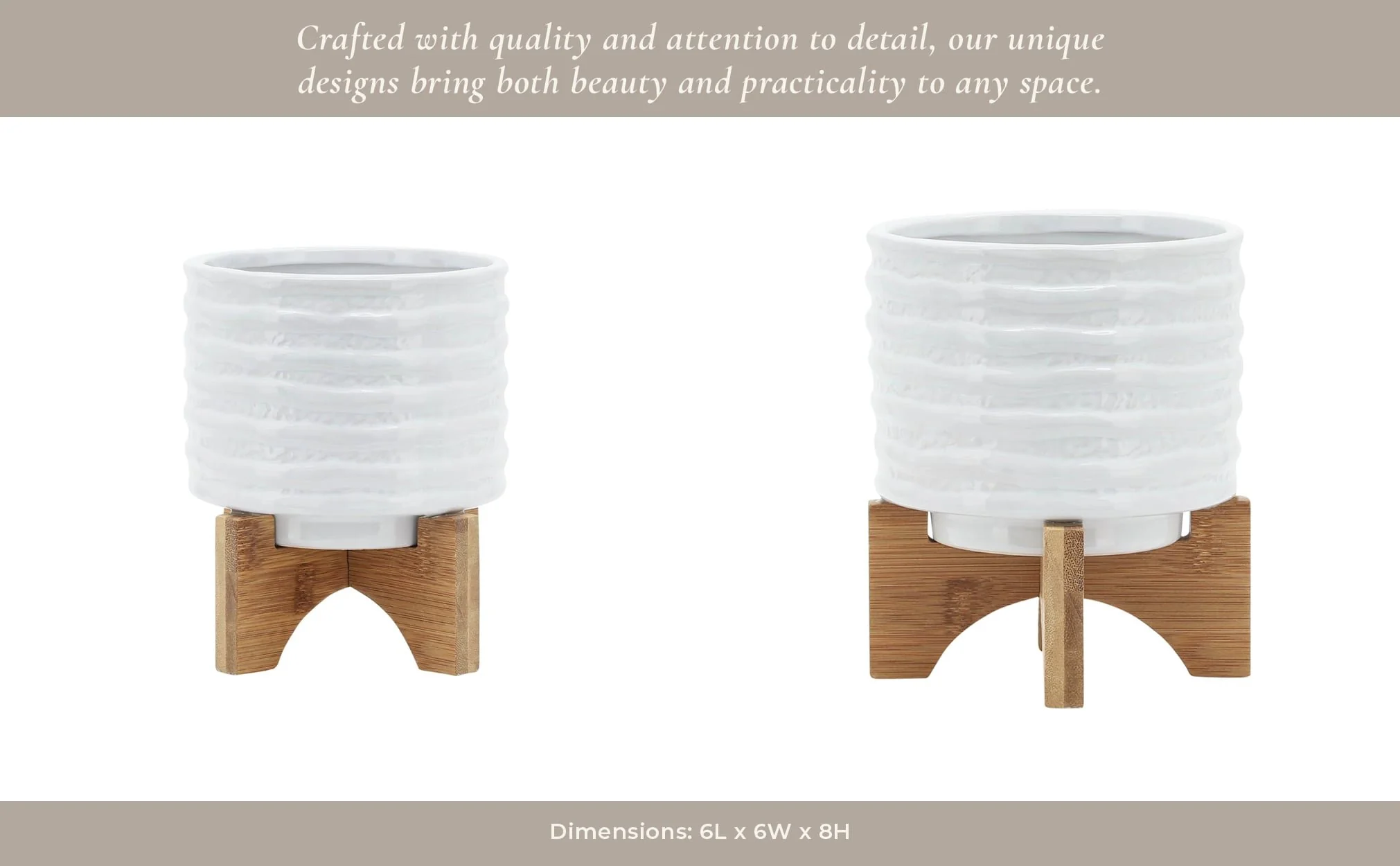 Ceramic 6" Planter On Stand, White Stripe - Image 12