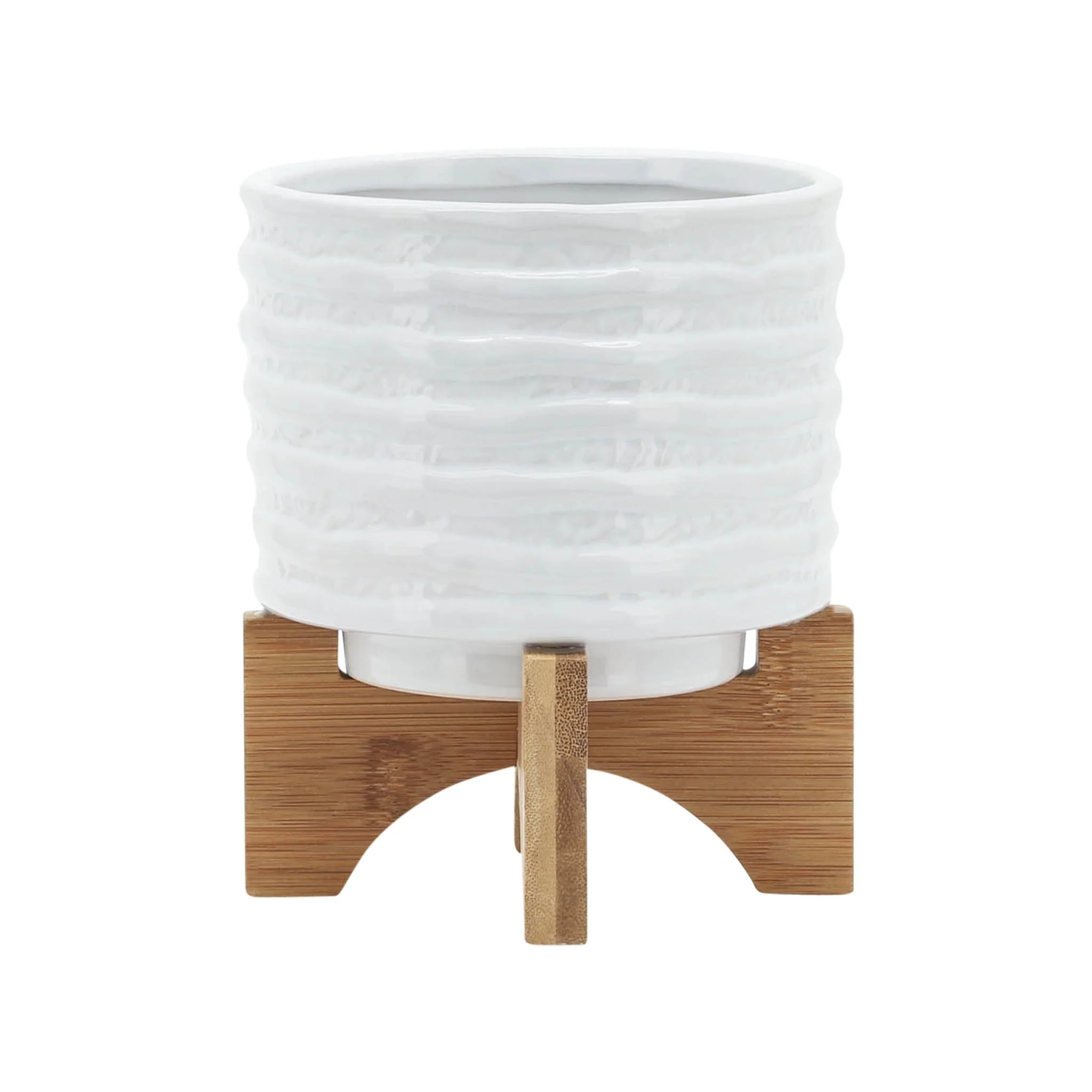 Ceramic 6" Planter On Stand, White Stripe - Image 2