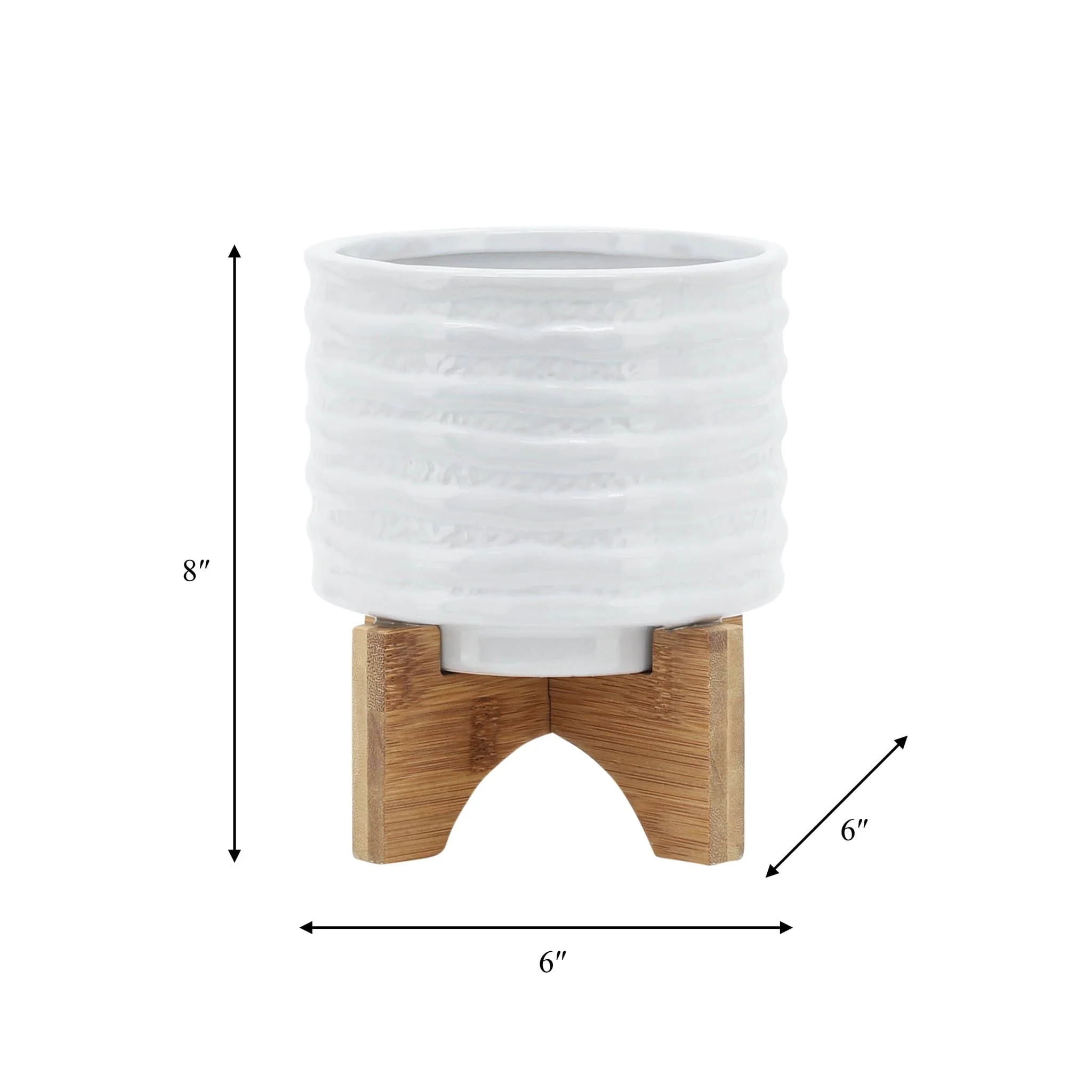 Ceramic 6" Planter On Stand, White Stripe - Image 8