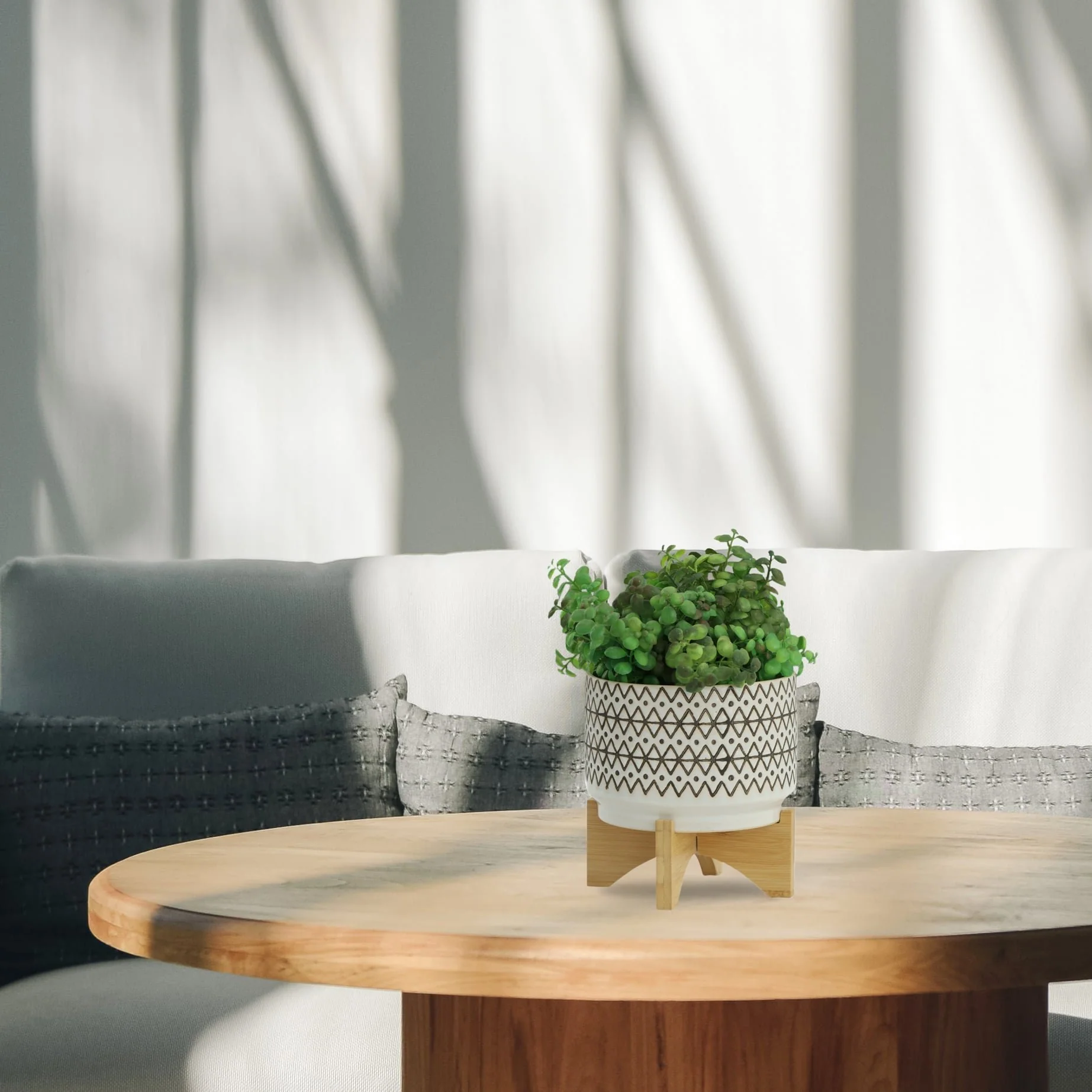 Ceramic 7" Abstract Planter On Stand, Ivory - Image 10