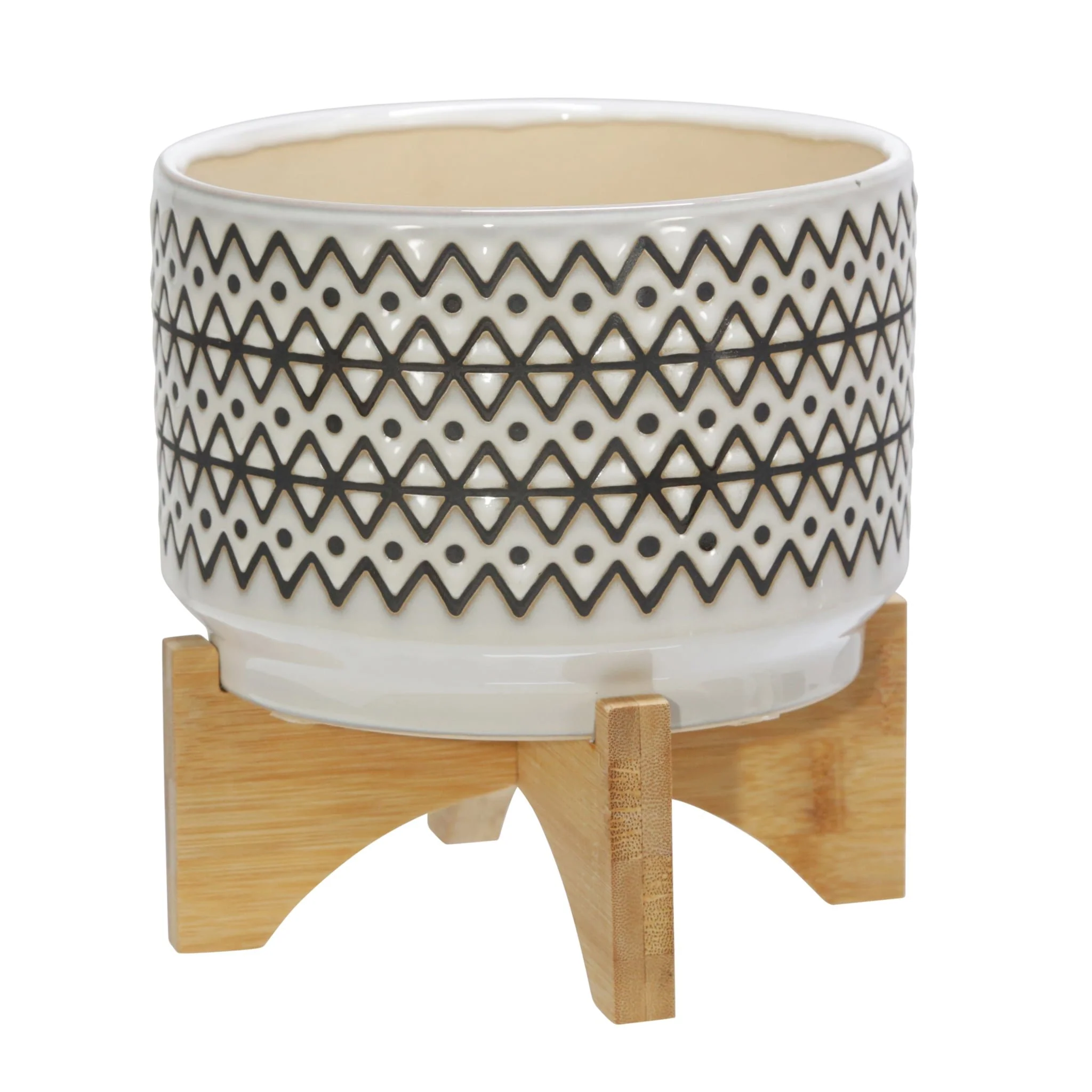 Ceramic 7" Abstract Planter On Stand, Ivory - Image 2