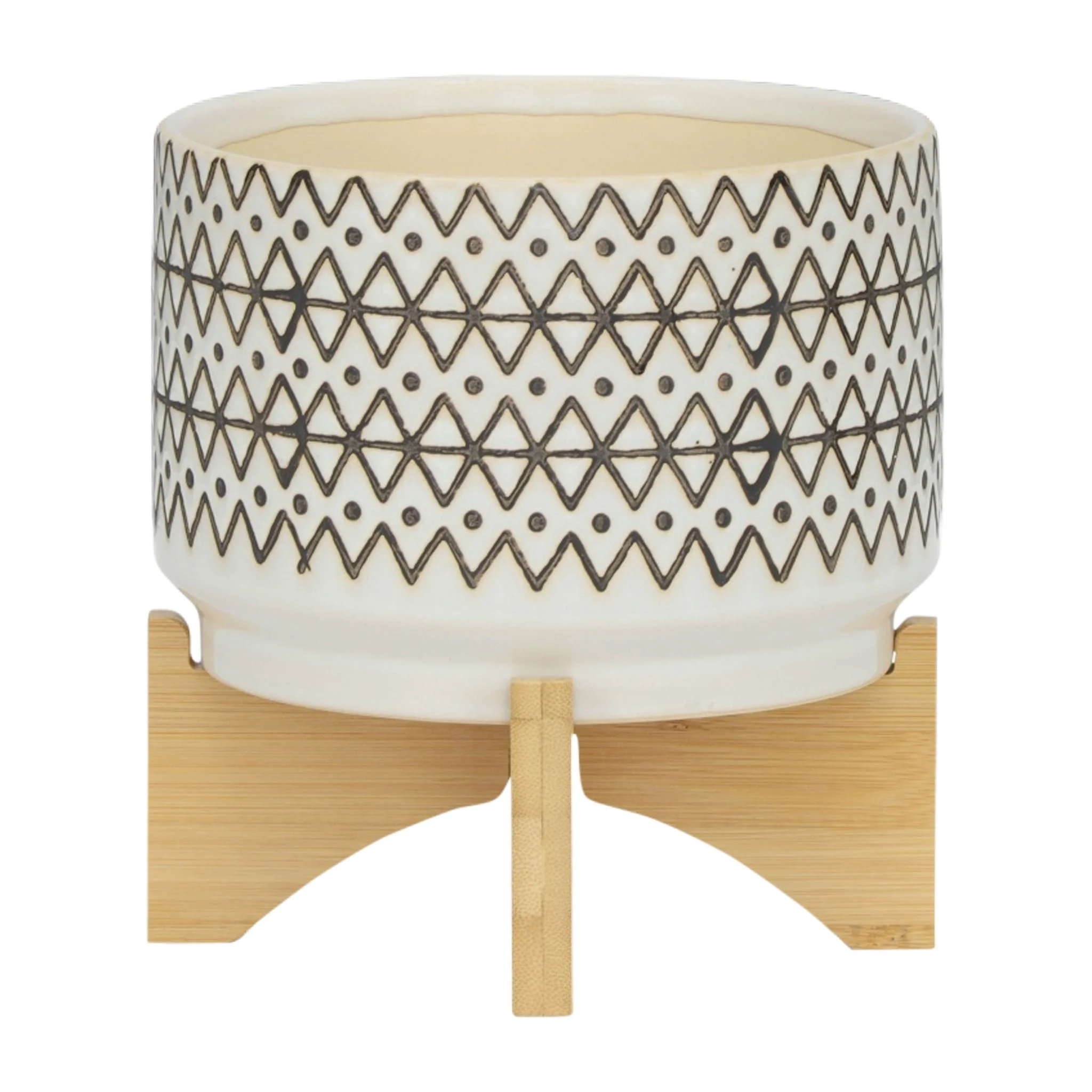 Ceramic 7" Abstract Planter On Stand, Ivory - Image 3