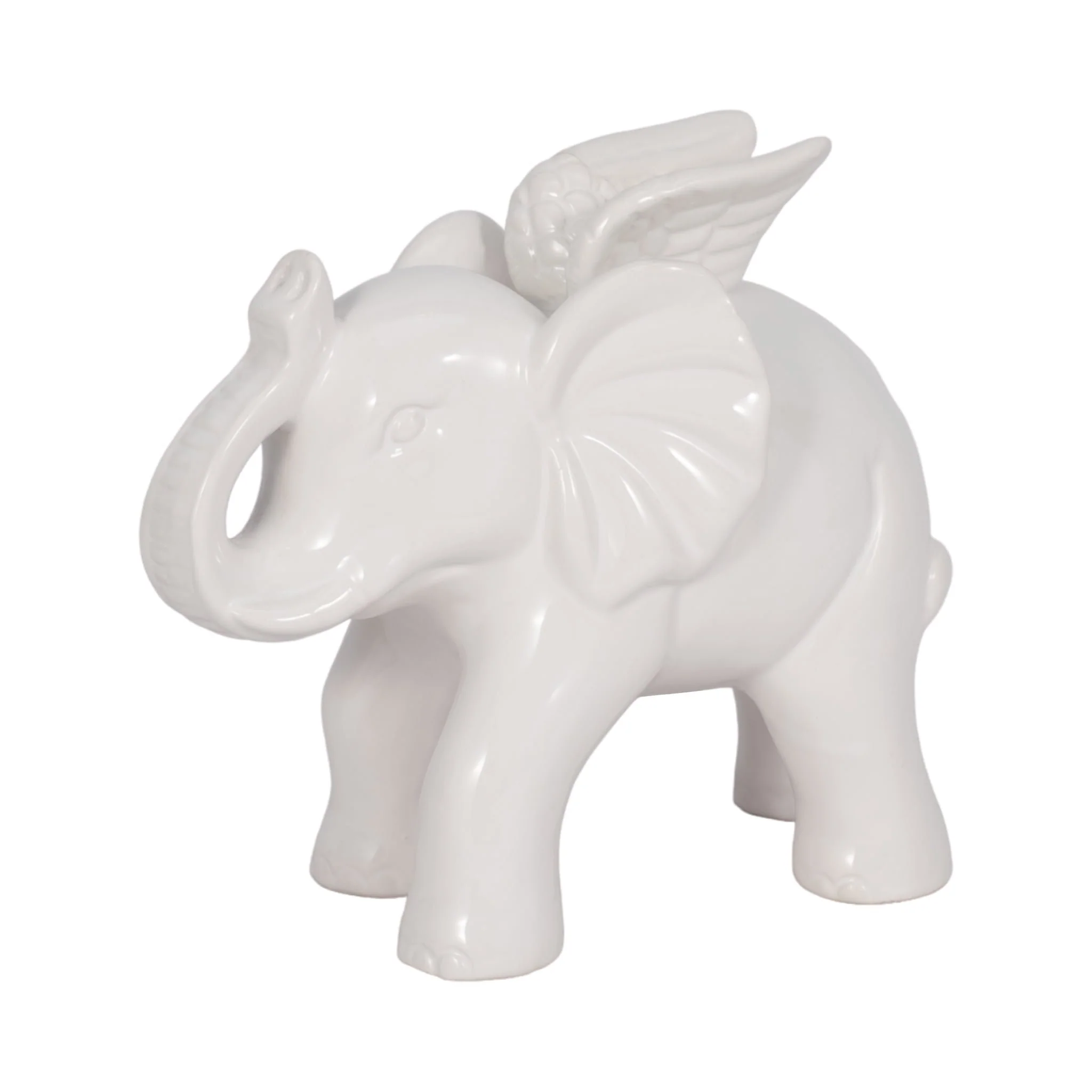 Ceramic 7" Elephant Angel Figurine, White - Image 2