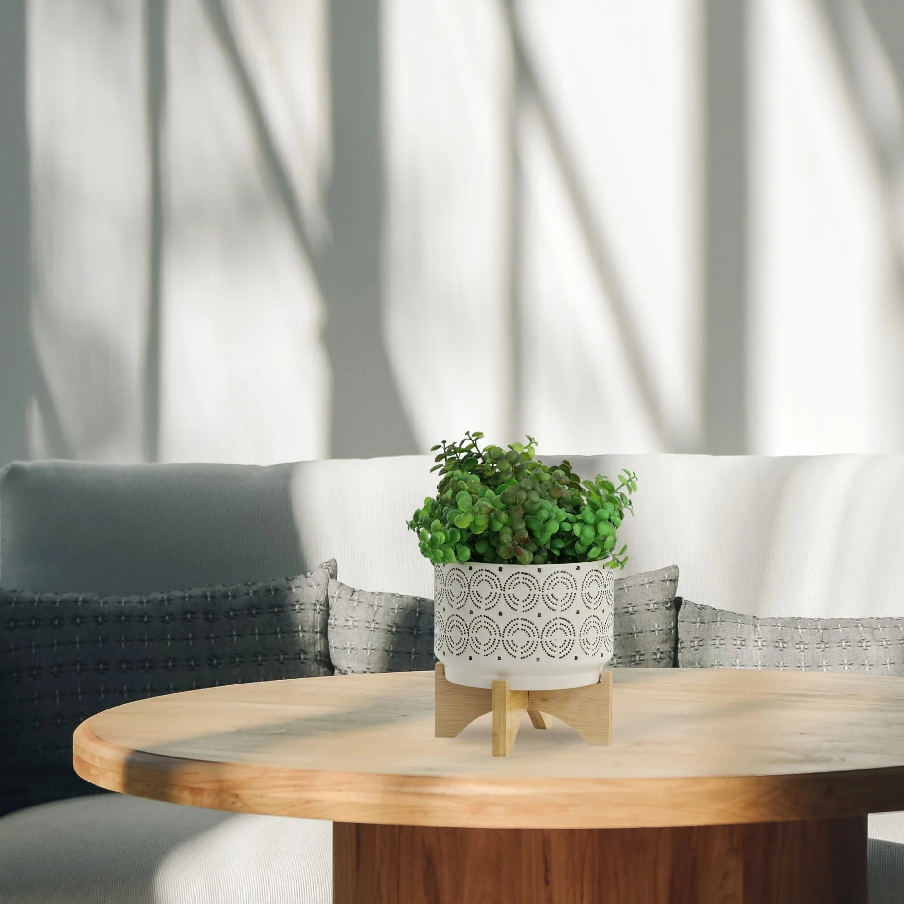 Ceramic 7" Swirl Planter On Stand, Ivory - Image 10
