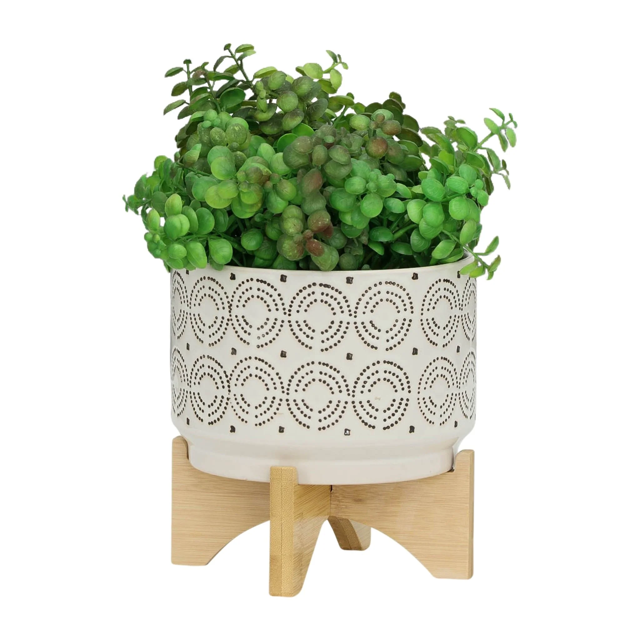 Ceramic 7" Swirl Planter On Stand, Ivory - Image 4