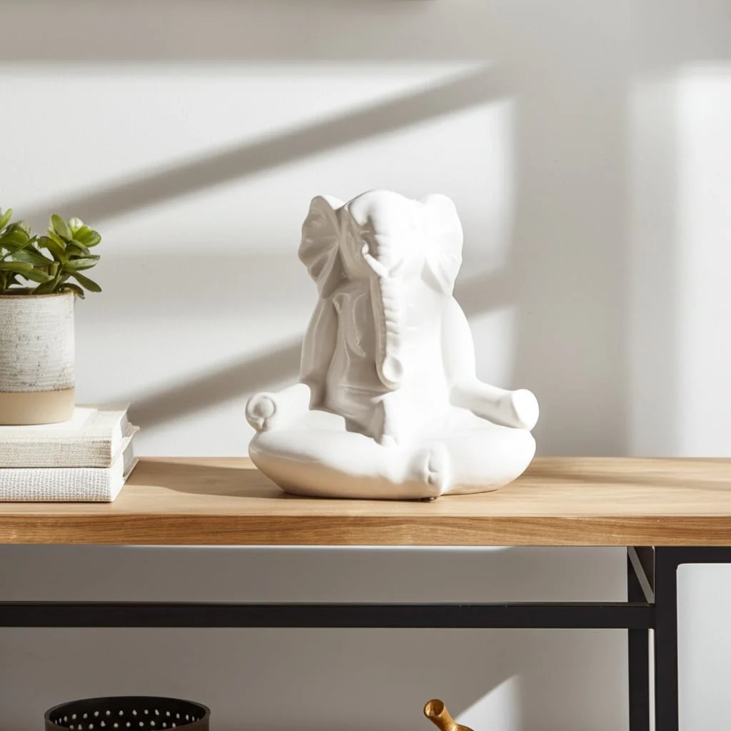 Ceramic 7" Yoga Elephant, White - Image 11