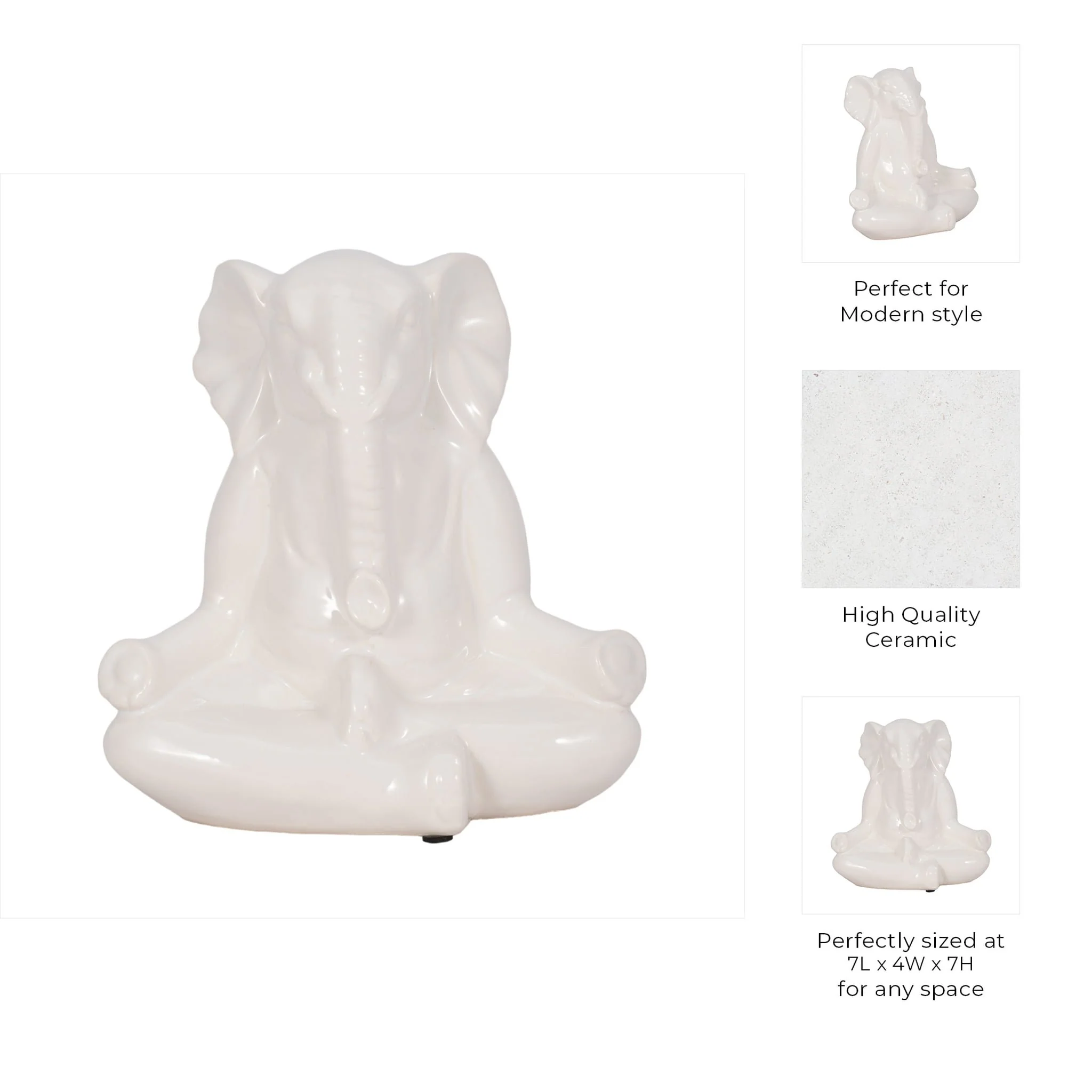 Ceramic 7" Yoga Elephant, White - Image 9
