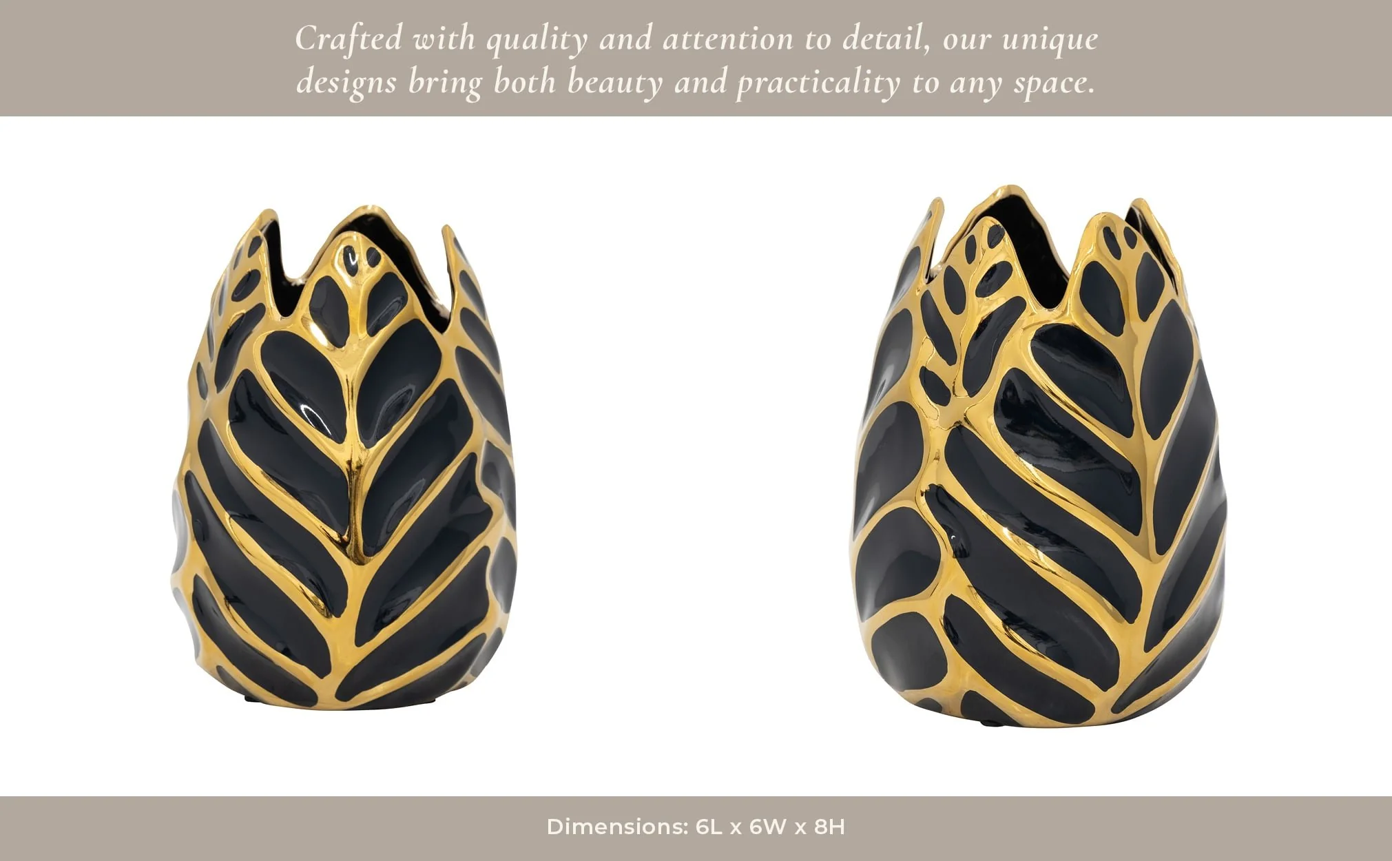 Ceramic 8" Leaf Vase, Drk Navy/gold - Image 11