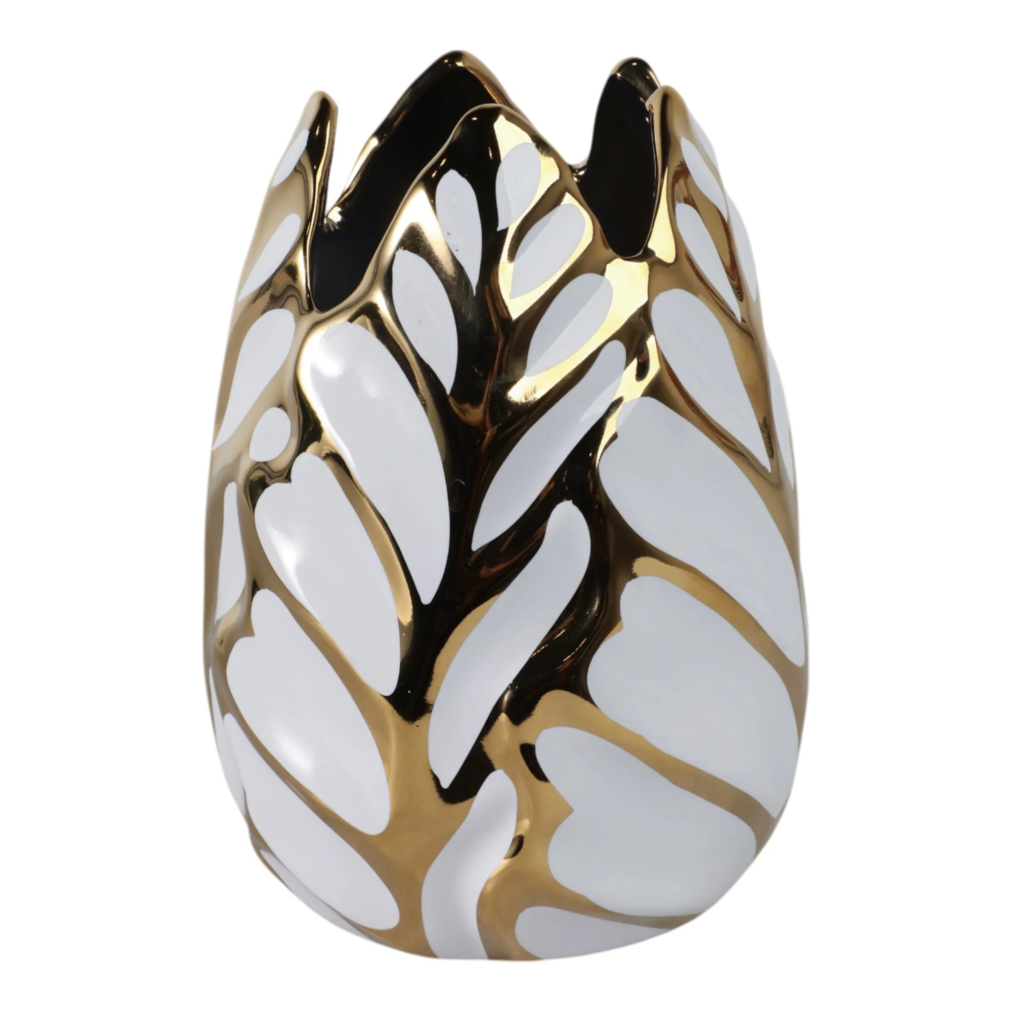 Ceramic 8" Leaf Vase, White/gold - Image 4