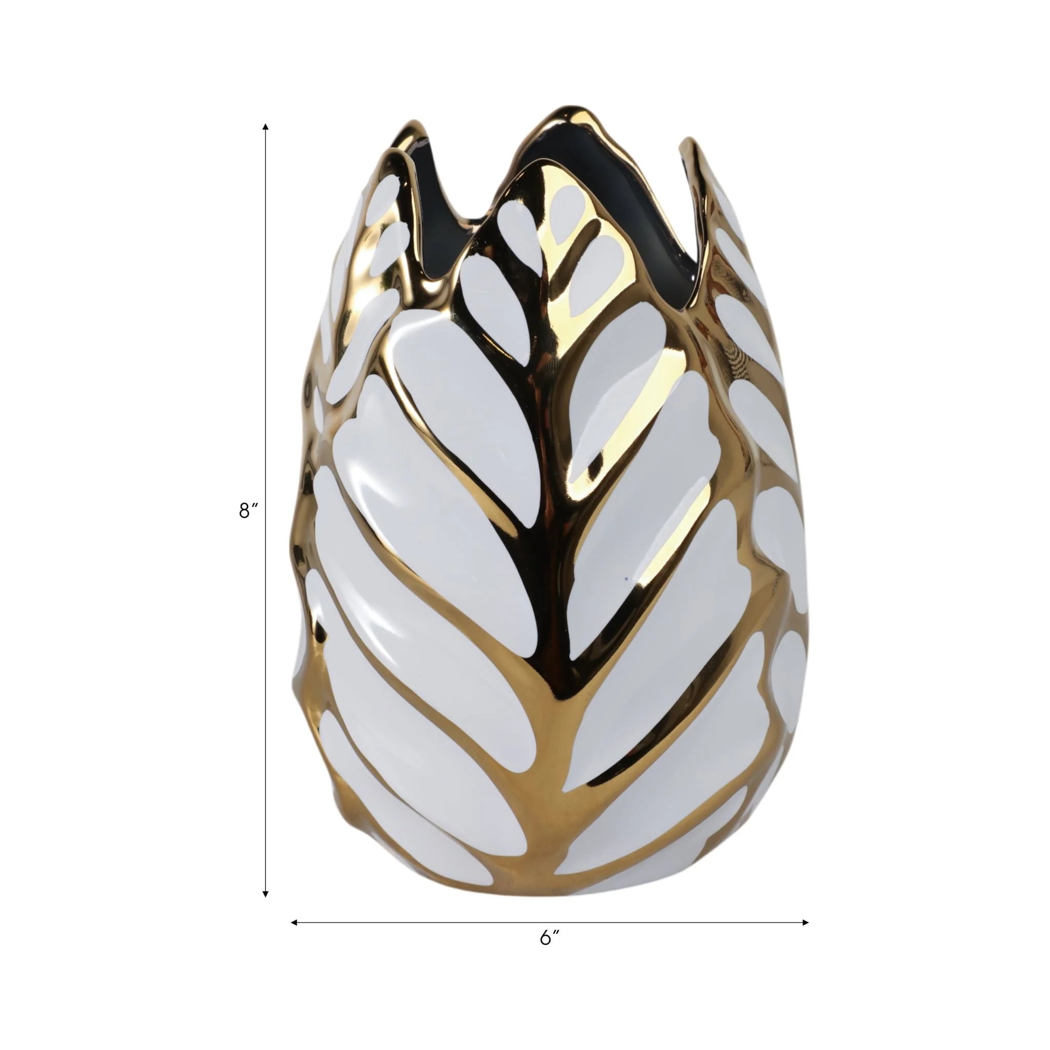 Ceramic 8" Leaf Vase, White/gold - Image 8