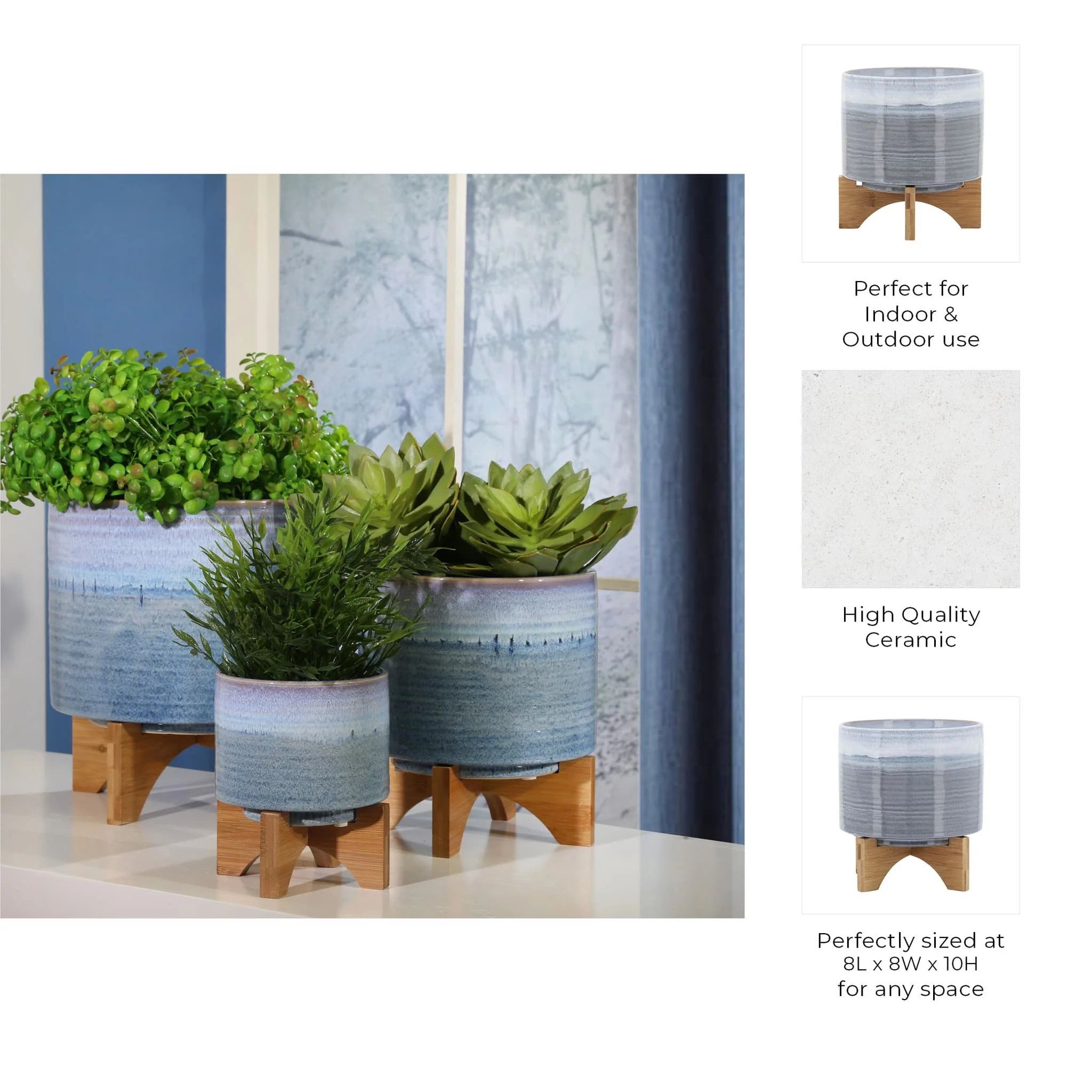 Ceramic 8" Planter On Stand, Blue Fade - Image 10