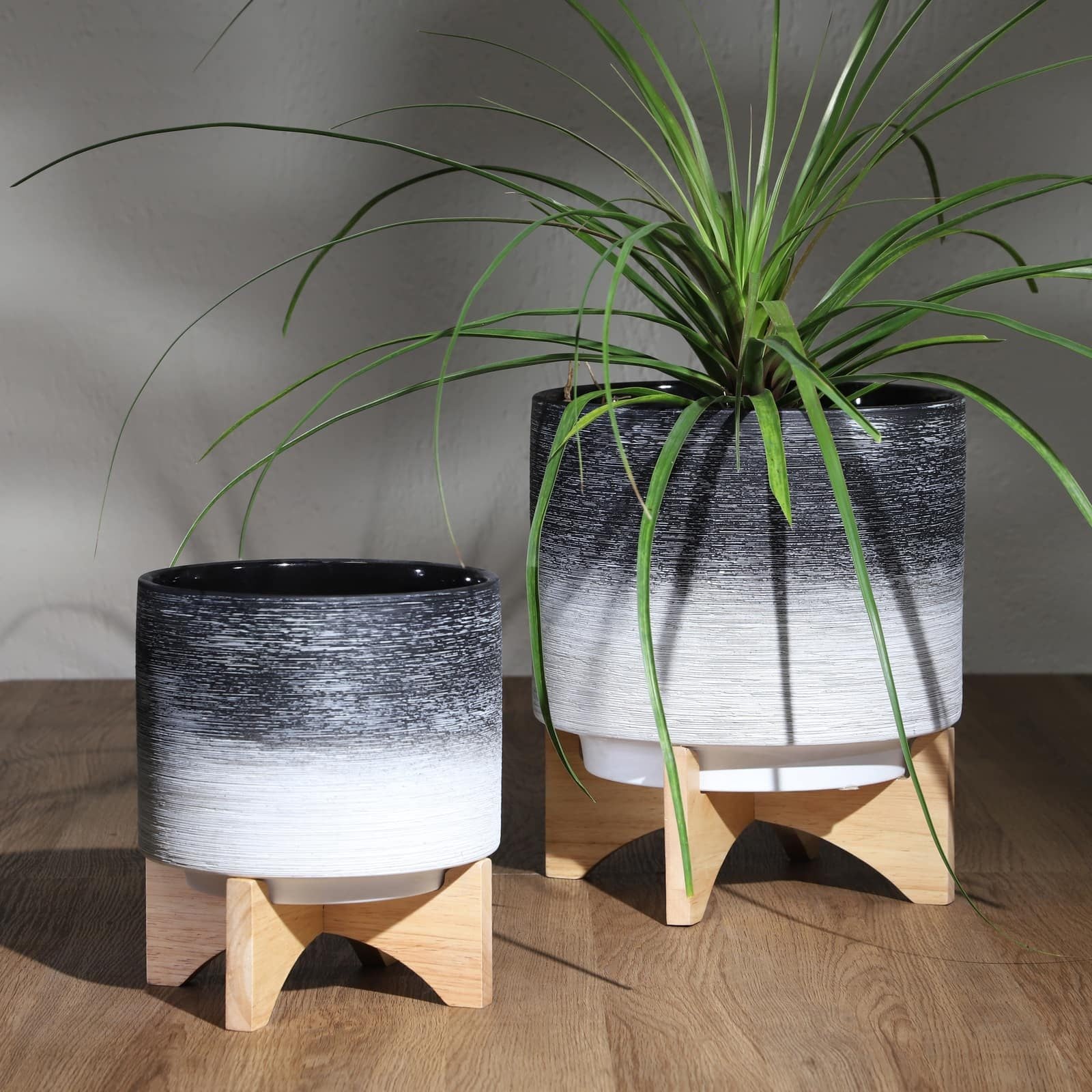 Ceramic 8" Planter On Wooden Stand, Gray - Image 12