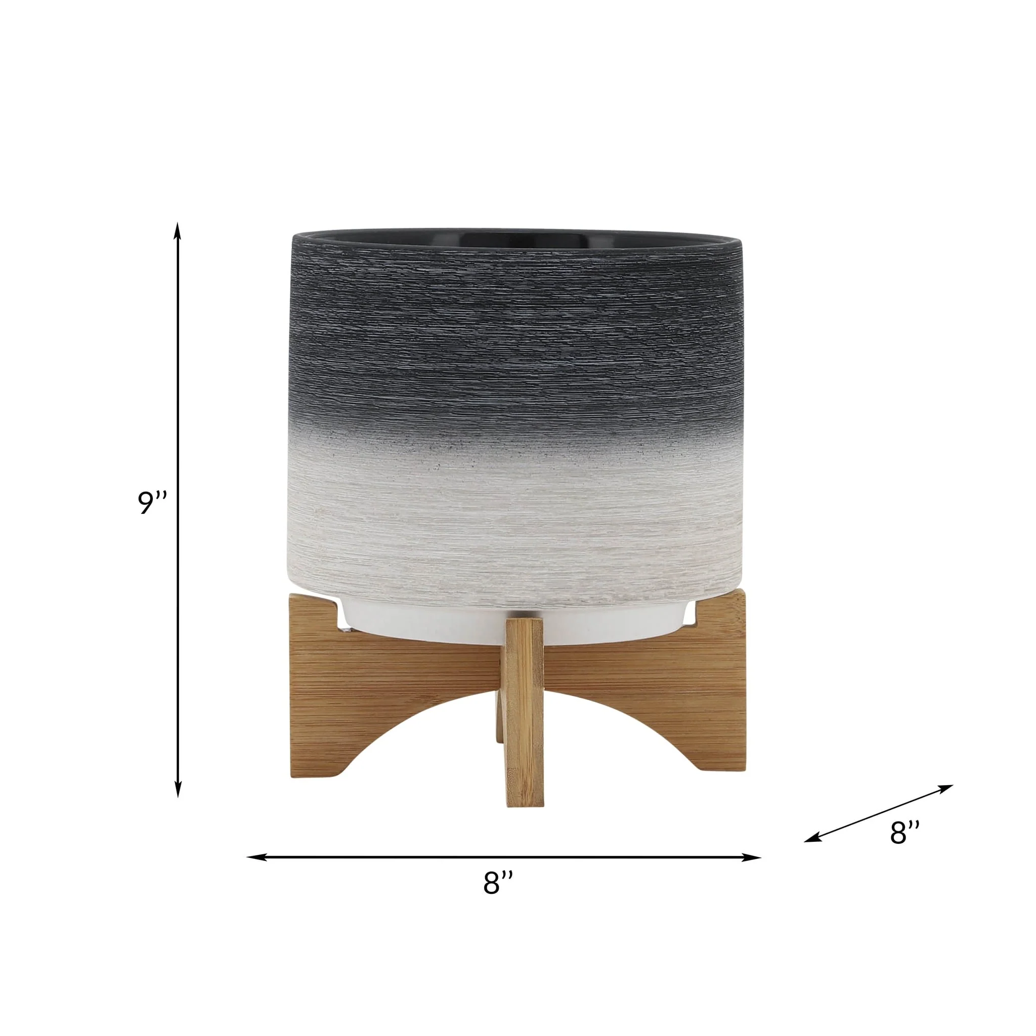 Ceramic 8" Planter On Wooden Stand, Gray - Image 8