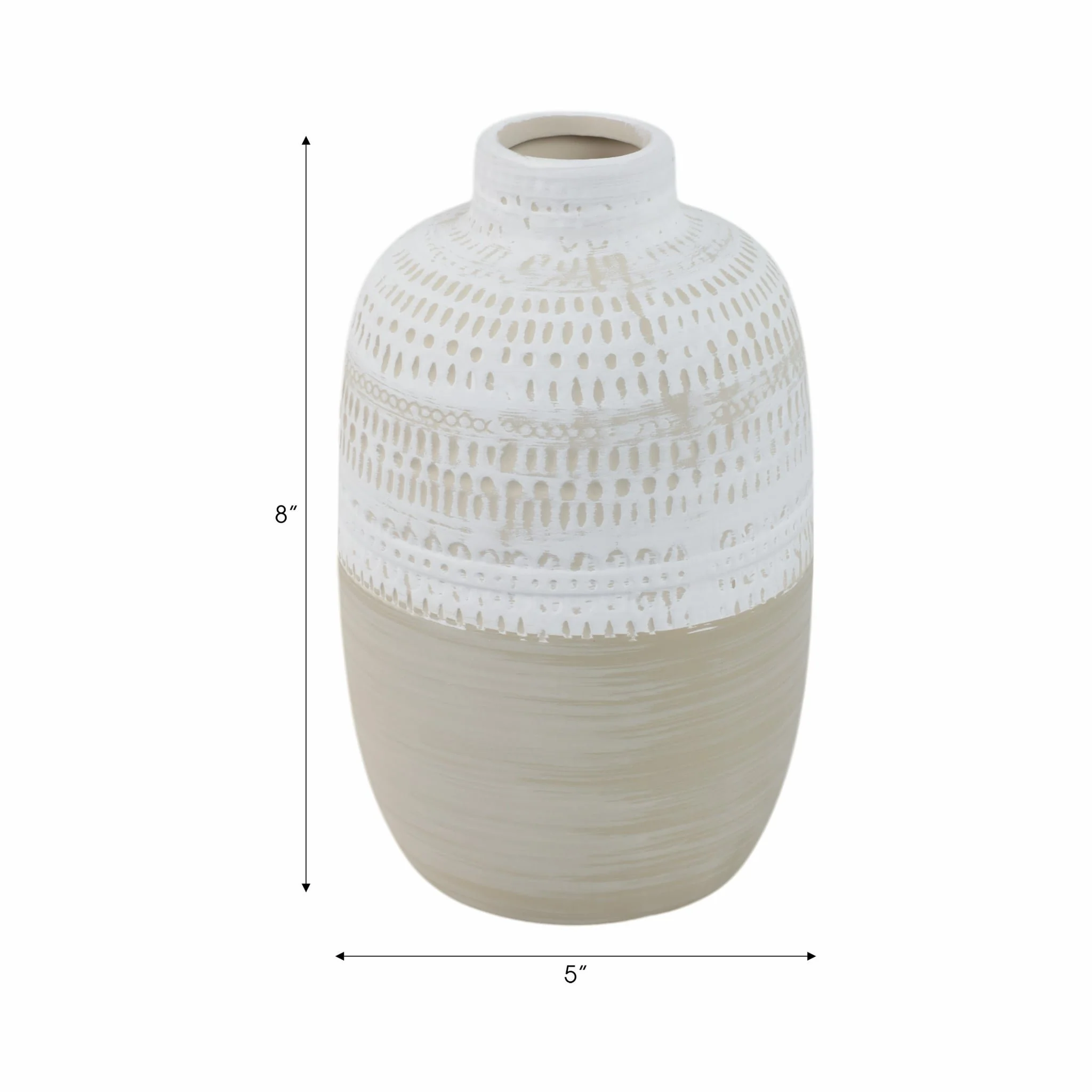 Ceramic 8" Tribal Vase, Beige - Image 8