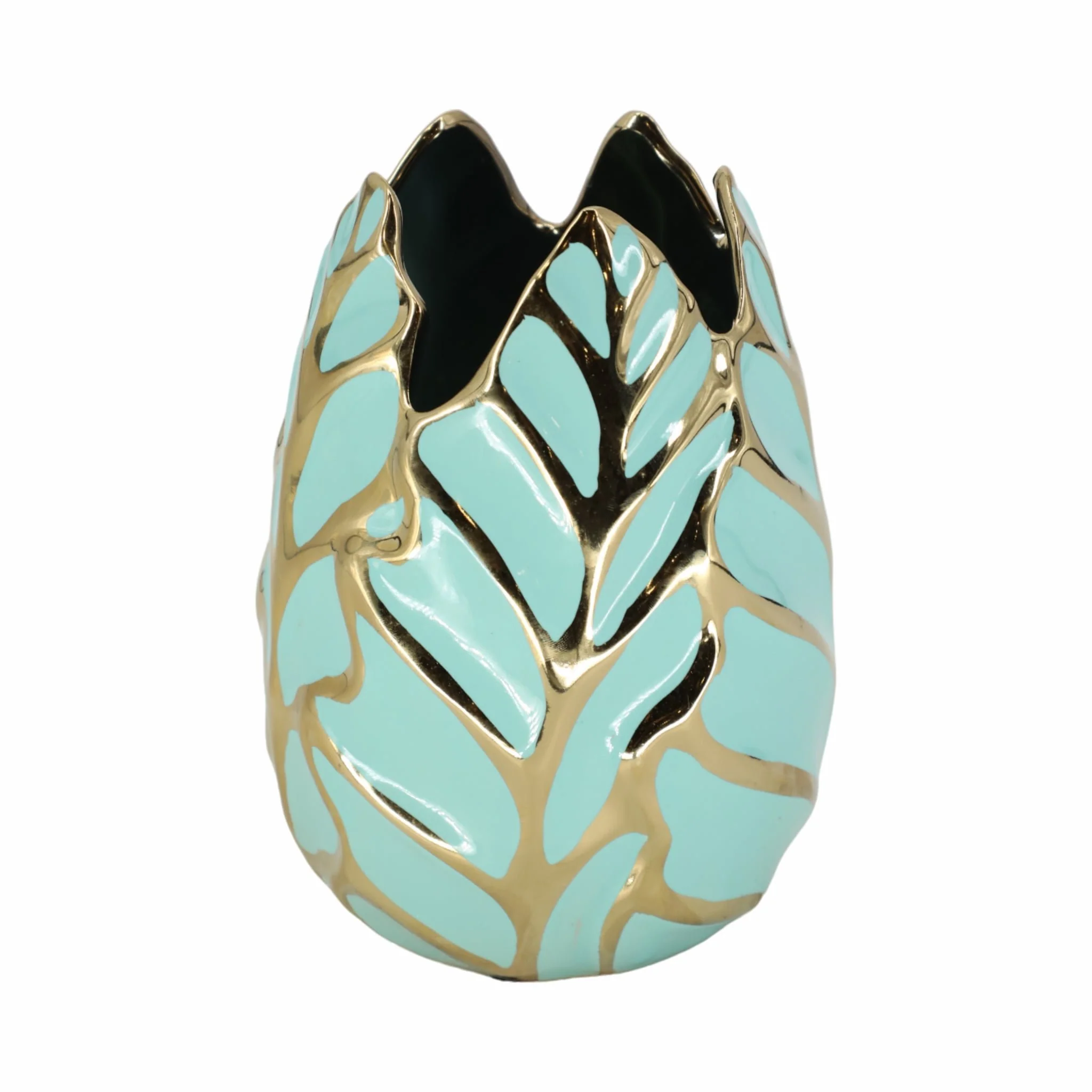Ceramic 8"h Leaf Vase, Green - Image 3
