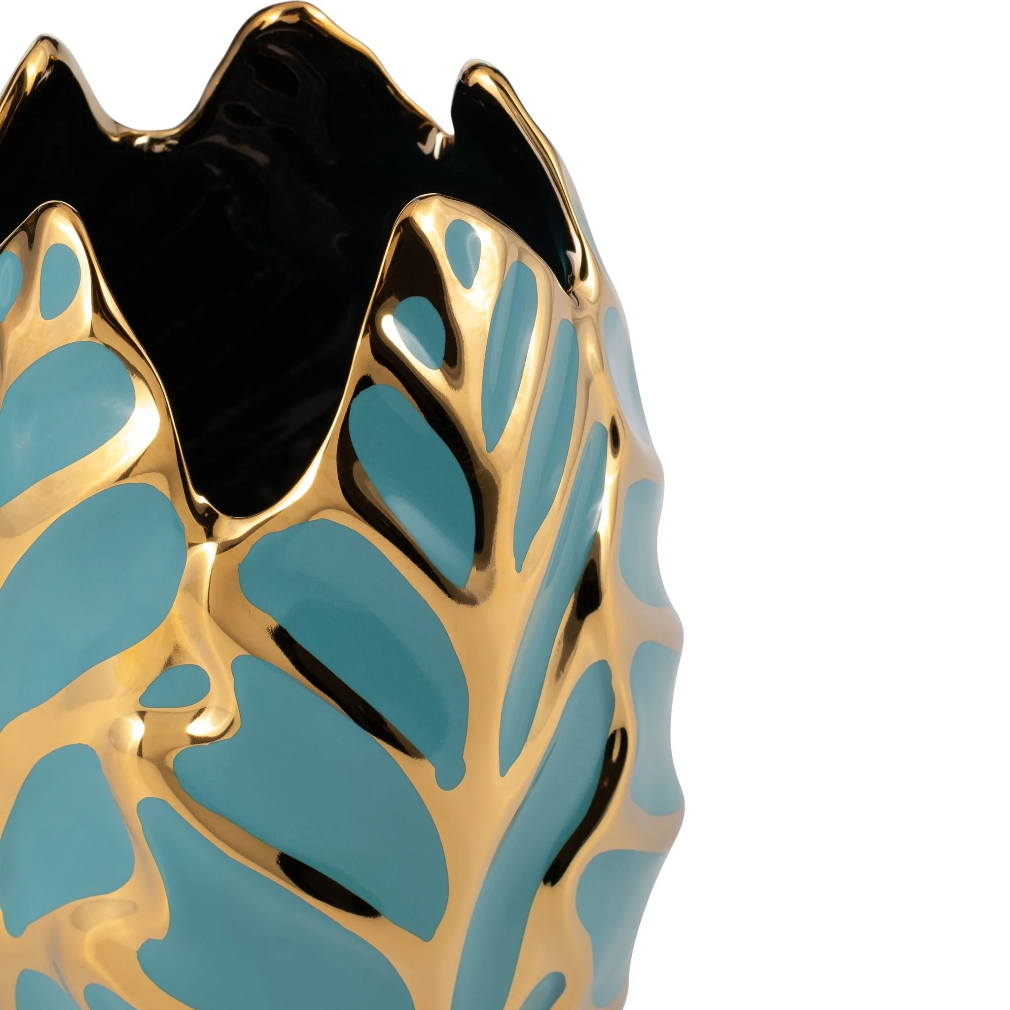 Ceramic 8"h Leaf Vase, Turquoise/gold - Image 4