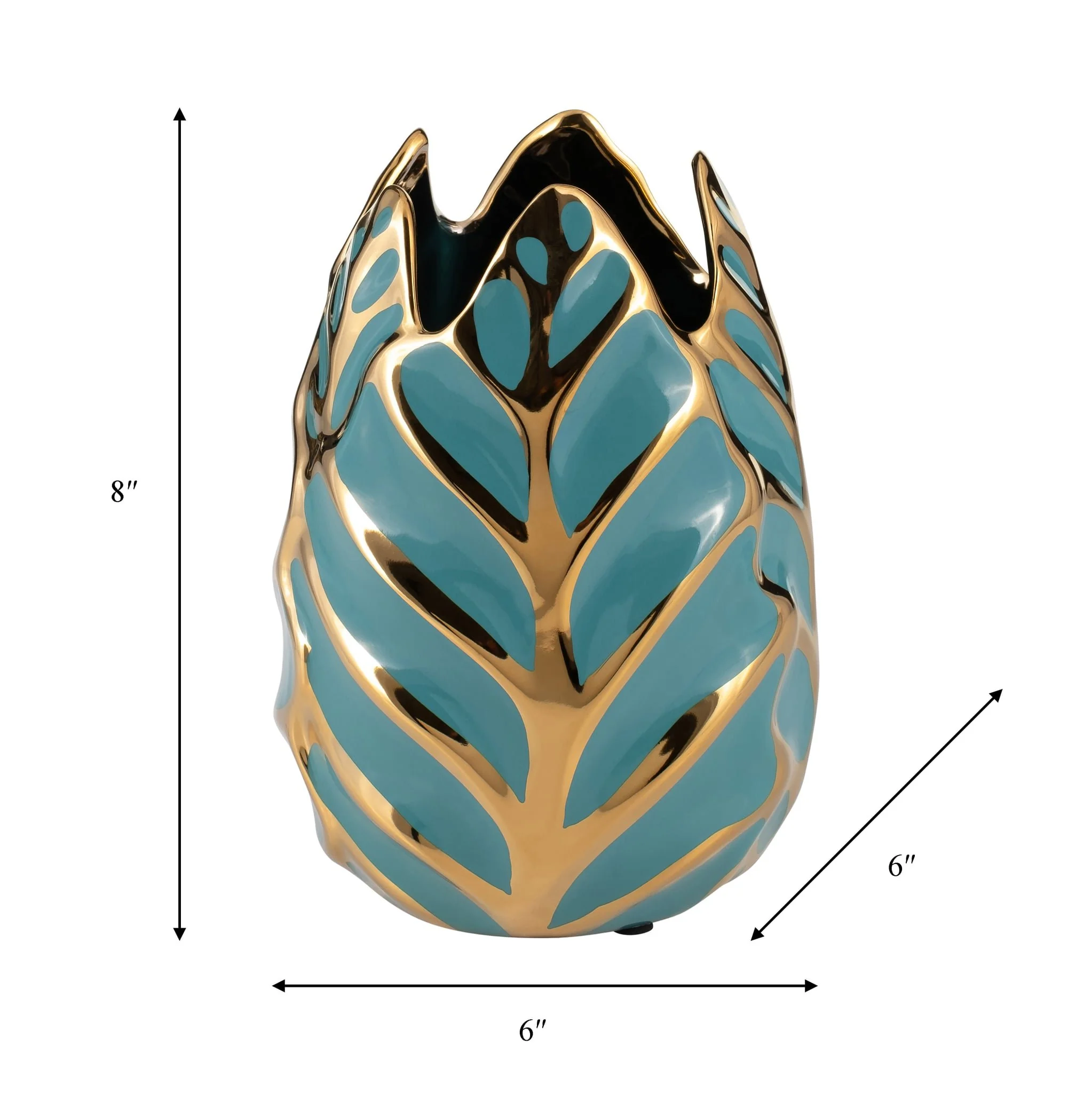 Ceramic 8"h Leaf Vase, Turquoise/gold - Image 7