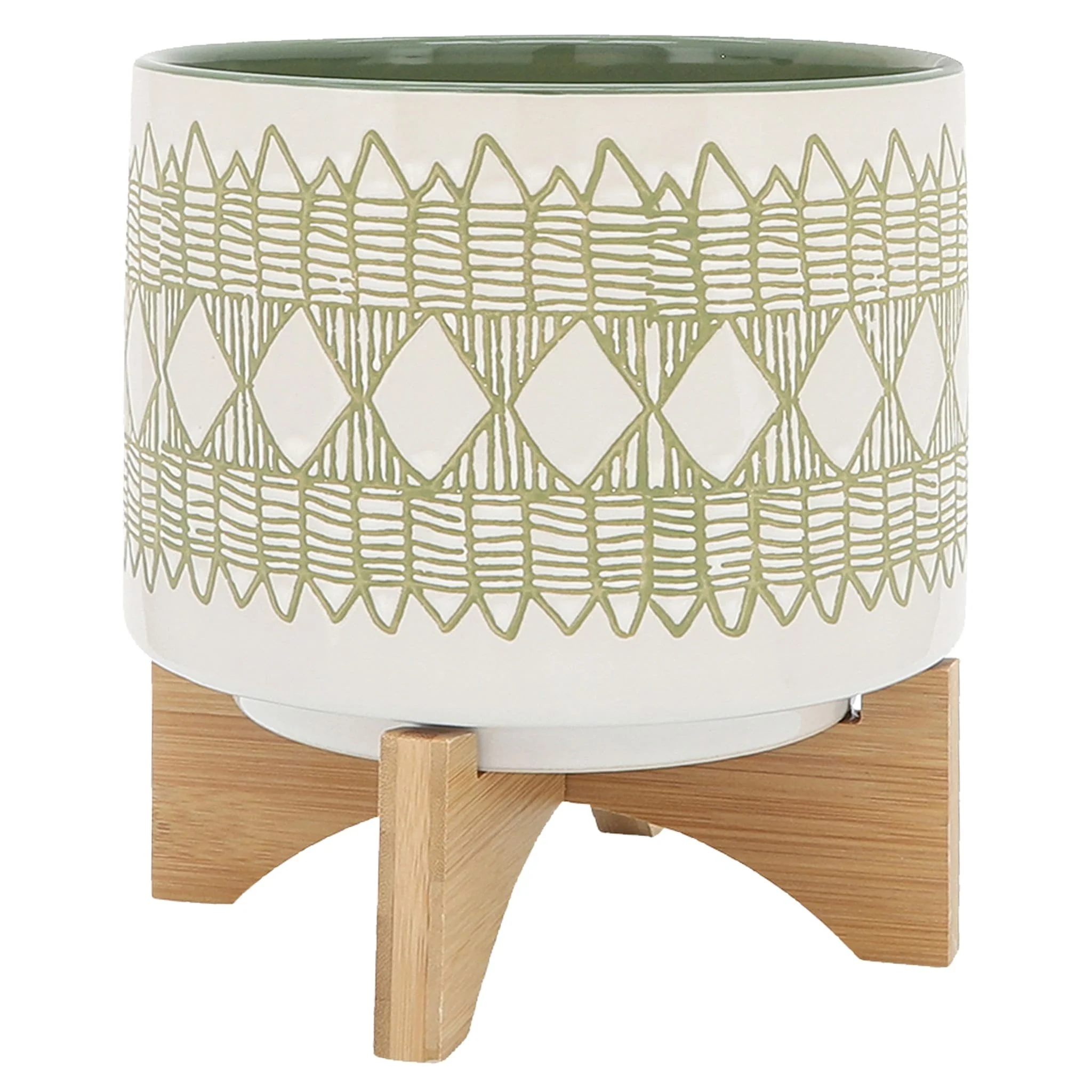 Ceramic S/2 5/8" Aztec Planter On Wooden Stand, Ol - Image 2