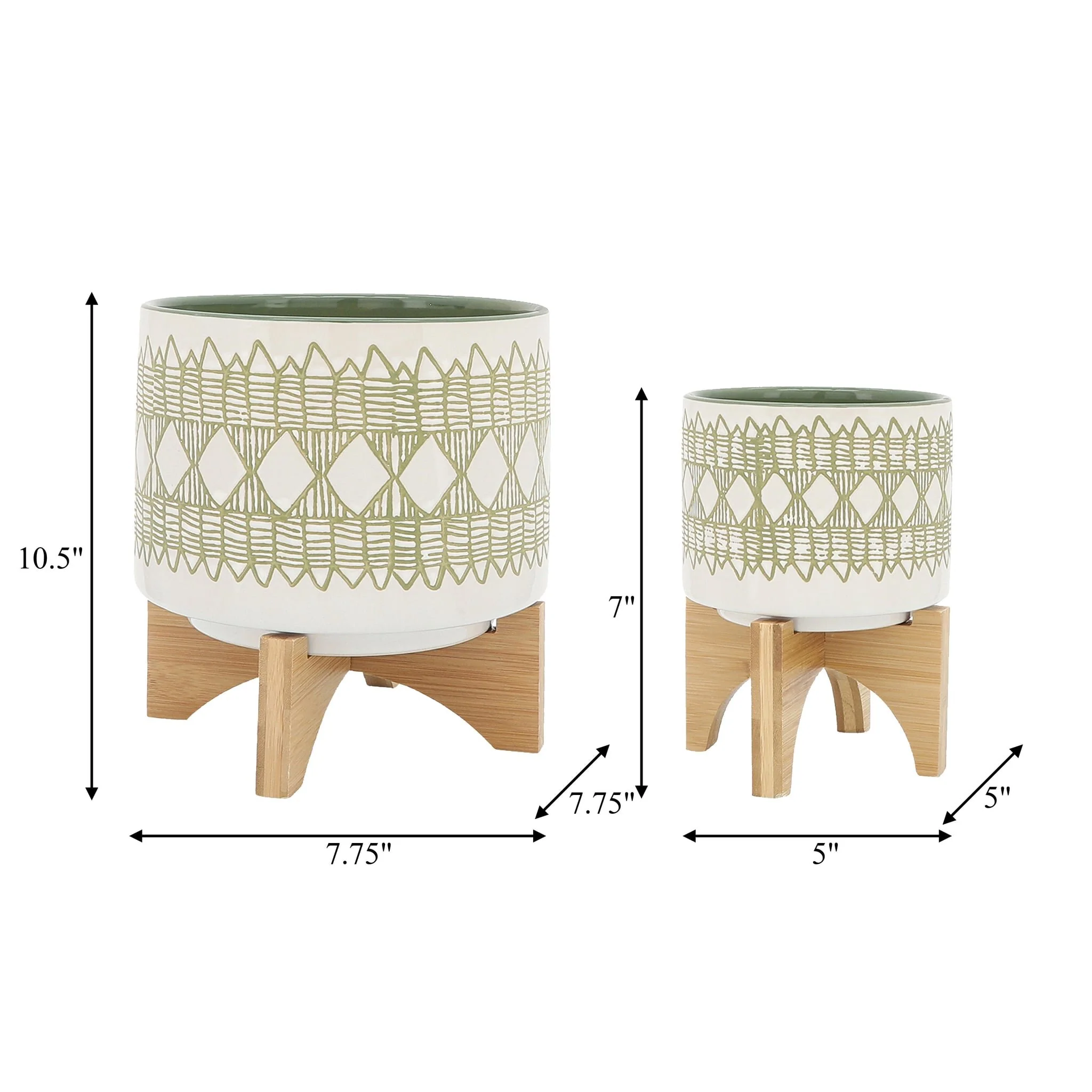 Ceramic S/2 5/8" Aztec Planter On Wooden Stand, Ol - Image 4