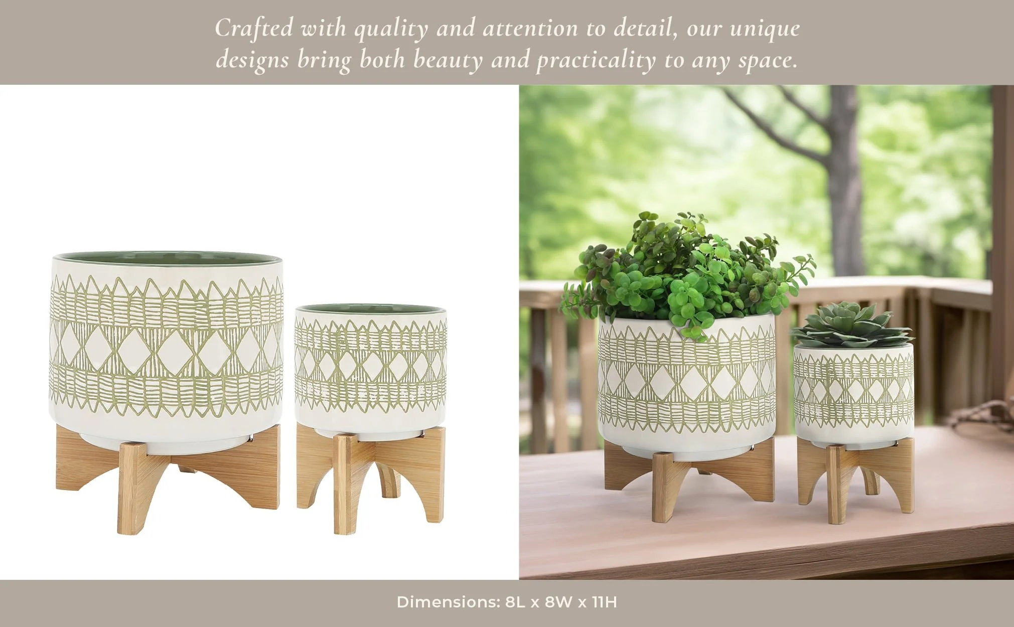 Ceramic S/2 5/8" Aztec Planter On Wooden Stand, Ol - Image 7