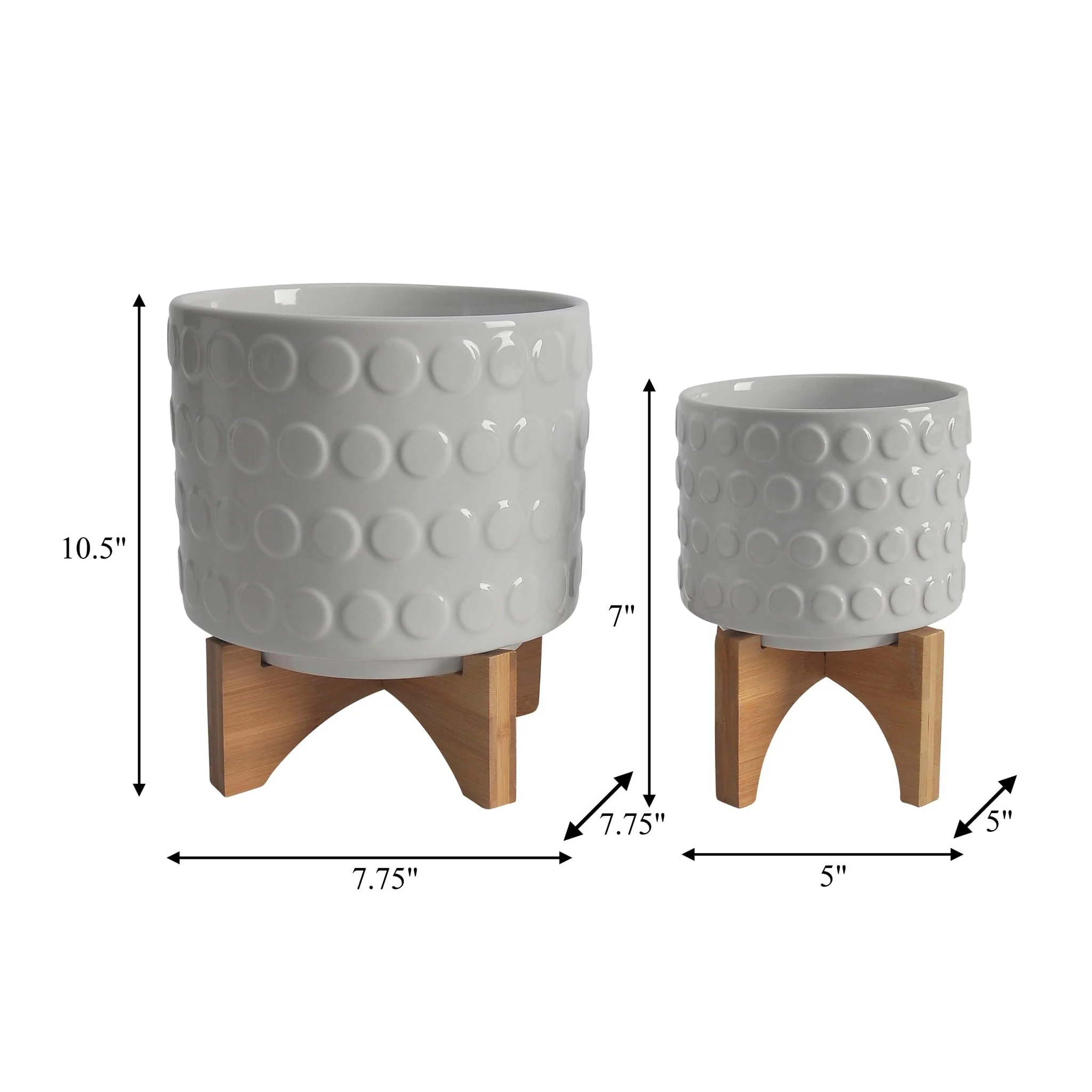Ceramic S/2 5/8" Planter On Wooden Stand, White - Image 4